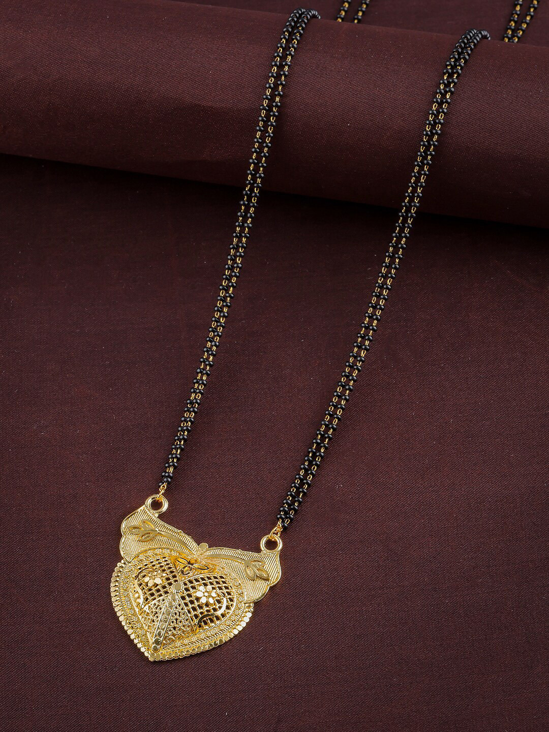 

Brandsoon Gold-Plated & Black Beaded Mangalsutra