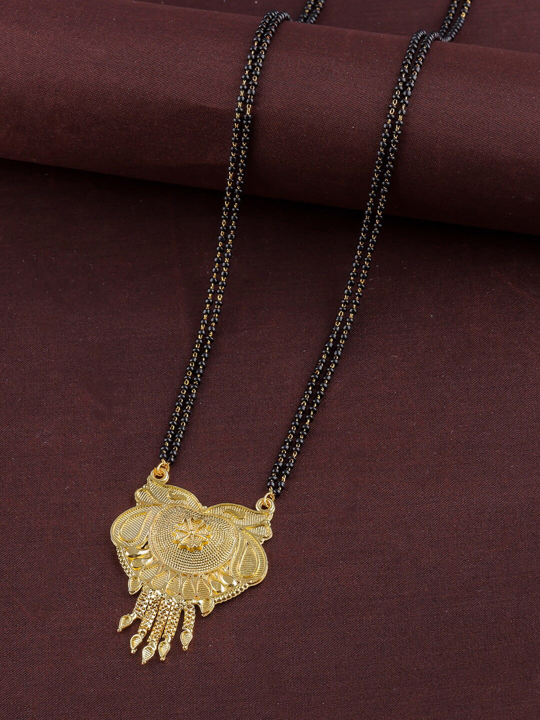 

Brandsoon Gold-Plated Black Stone-Studded & Beaded Mangalsutra