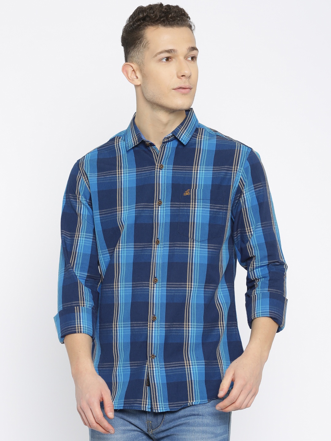 

The Indian Garage Co Men Navy Slim Fit Checked Casual Shirt, Navy blue