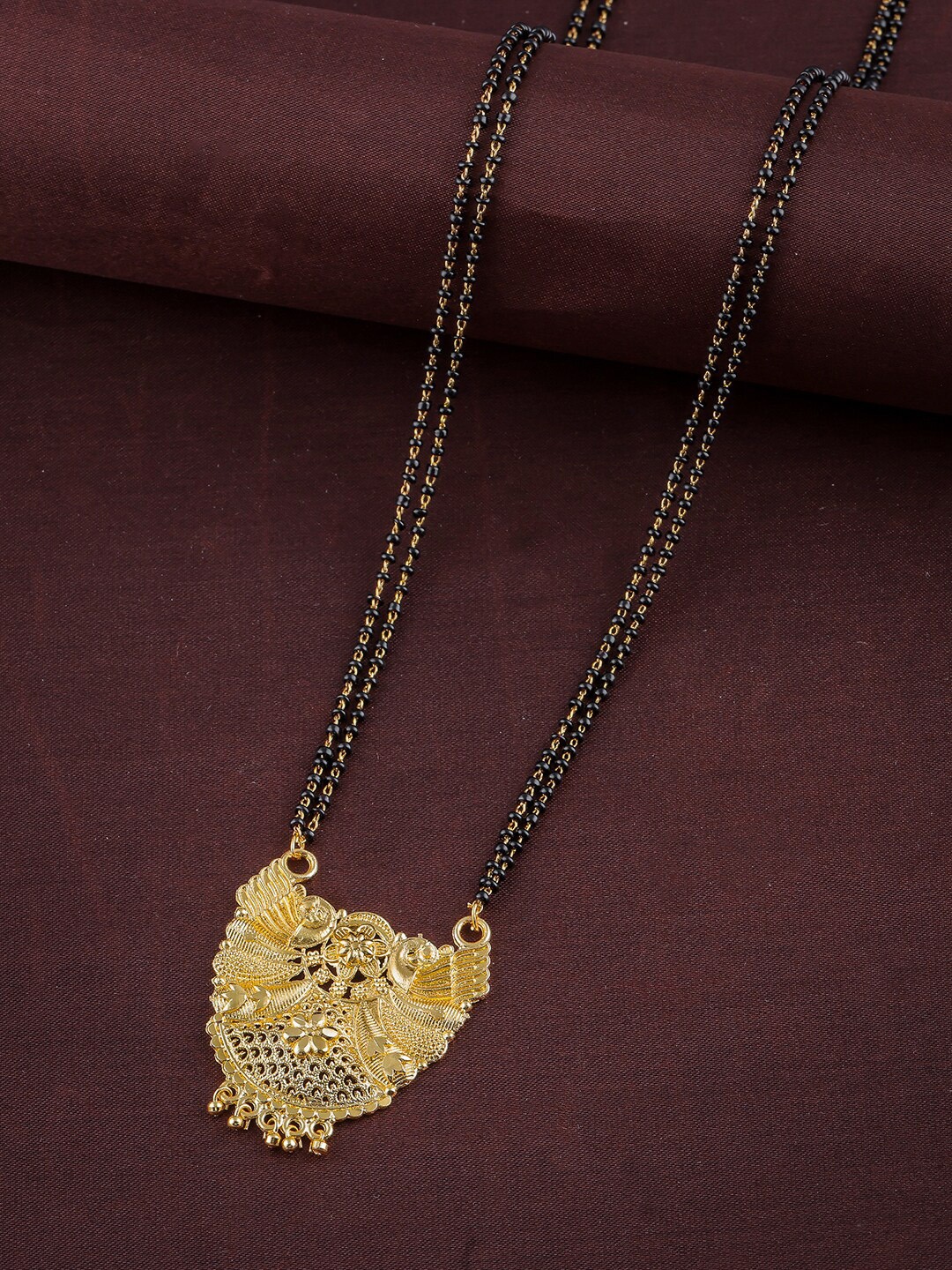 

Brandsoon Gold-Plated Black Stone-Studded & Beaded Mangalsutra