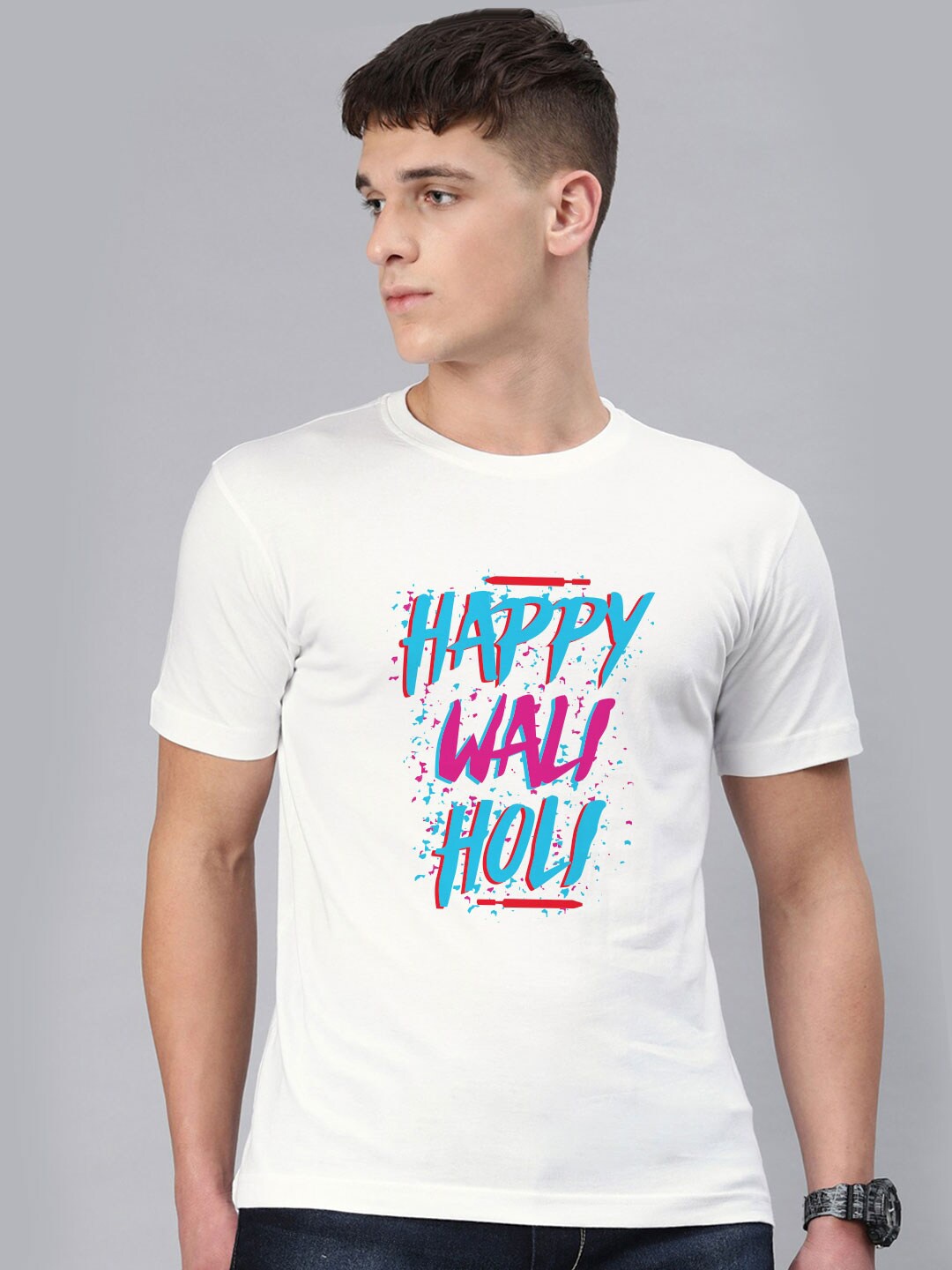 

BE AWARA Men White & Pink Typography Printed T-shirt