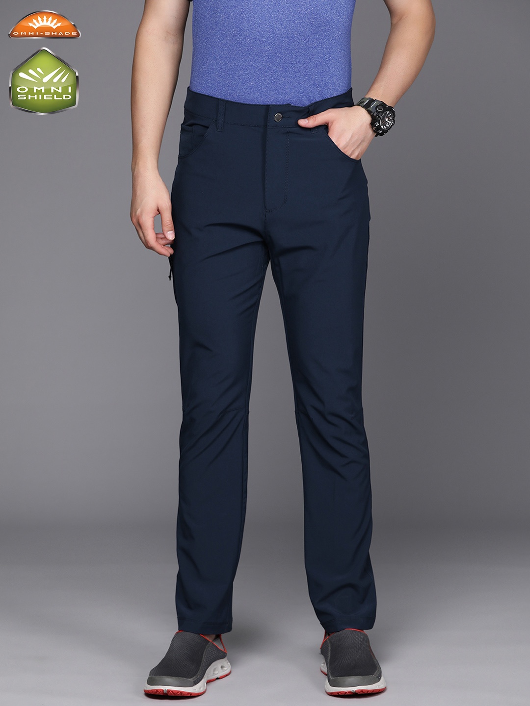 

Columbia Men Solid Slim Fit Trousers, Navy blue