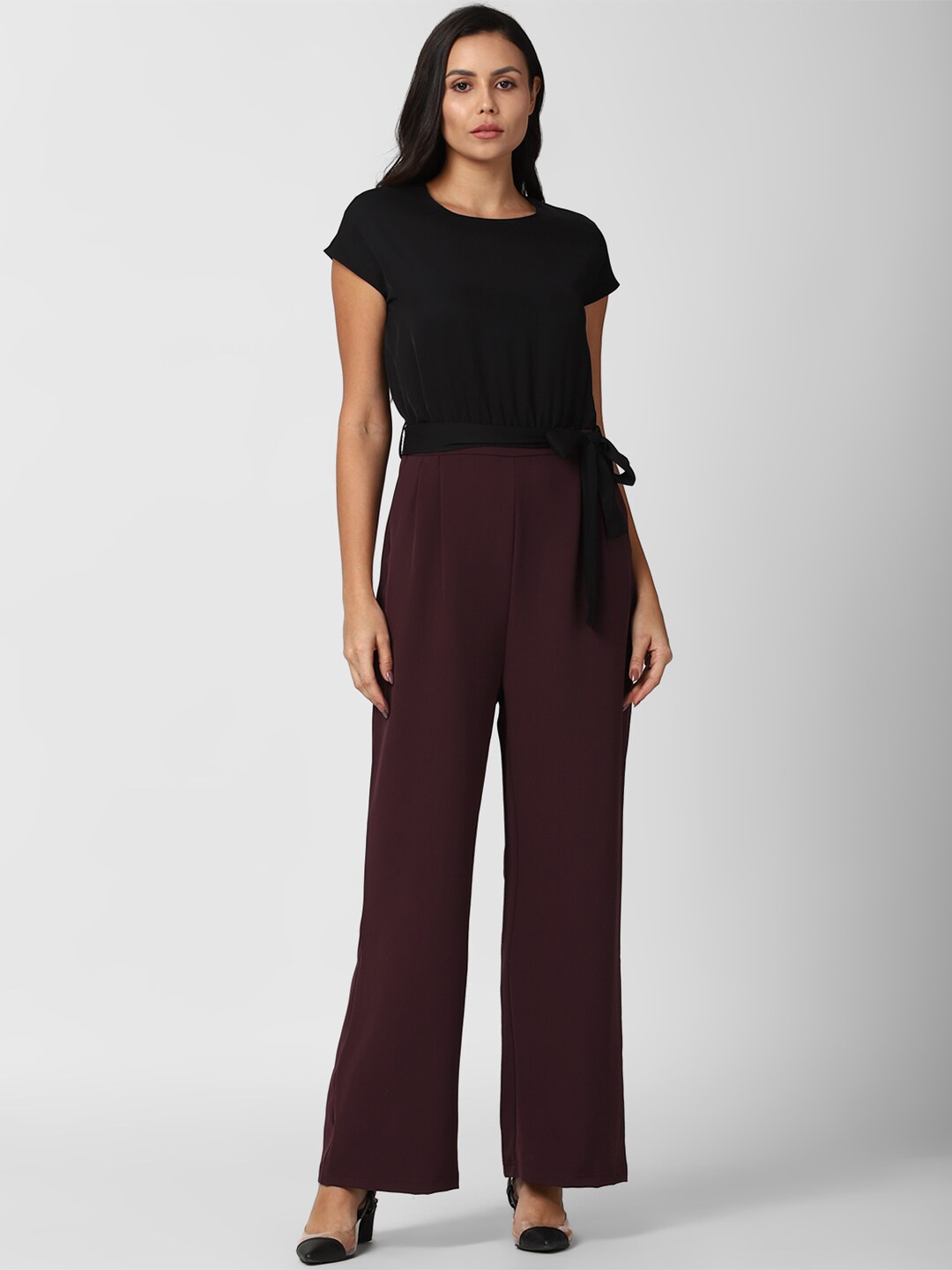 

Van Heusen Woman Purple & Black Solid Basic Jumpsuit