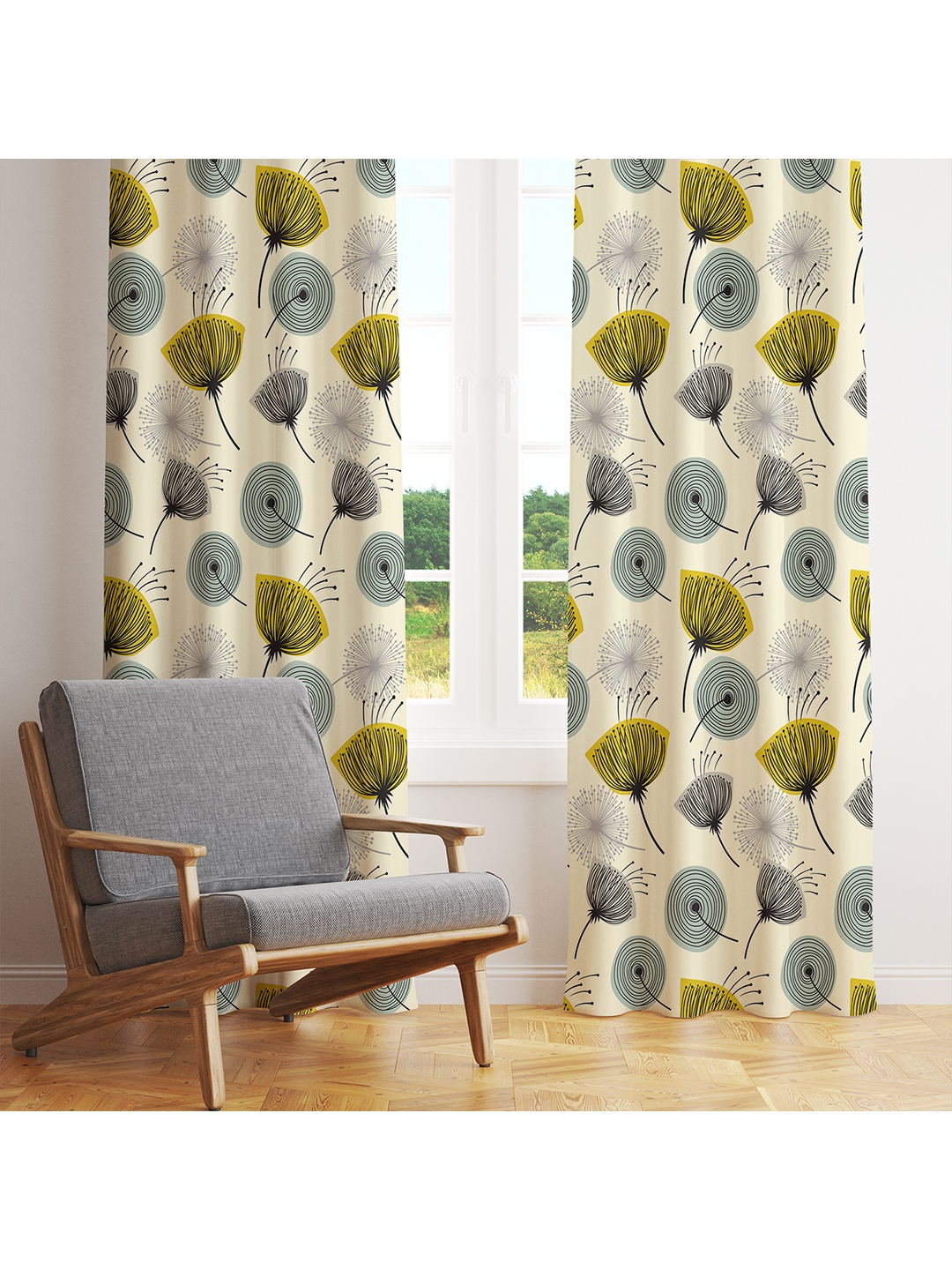 

STYBUZZ White & Green Set of 2 Room Darkening Door Curtain, Cream