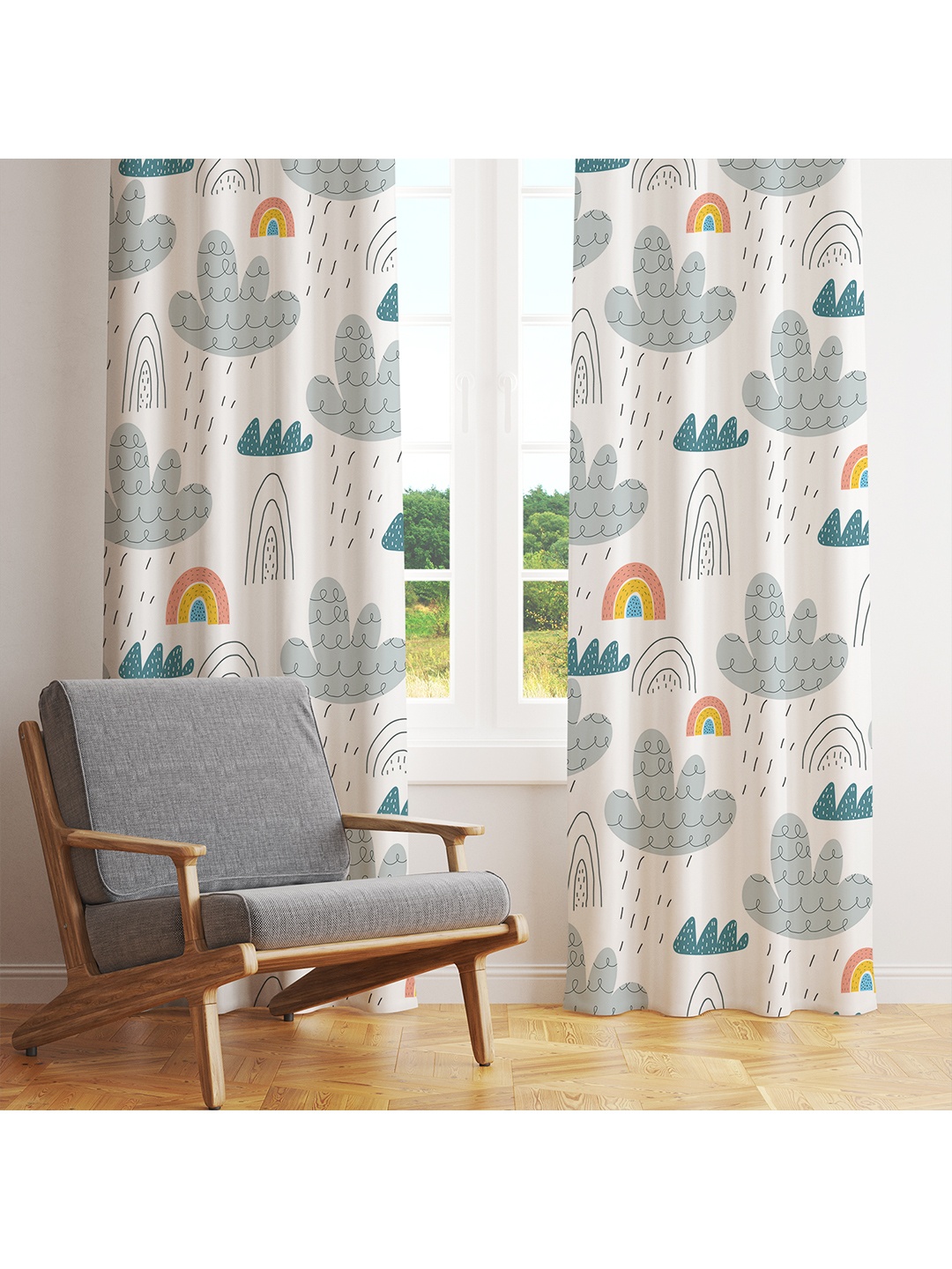 

STYBUZZ White & Grey Set of 2 Room Darkening Door Curtain