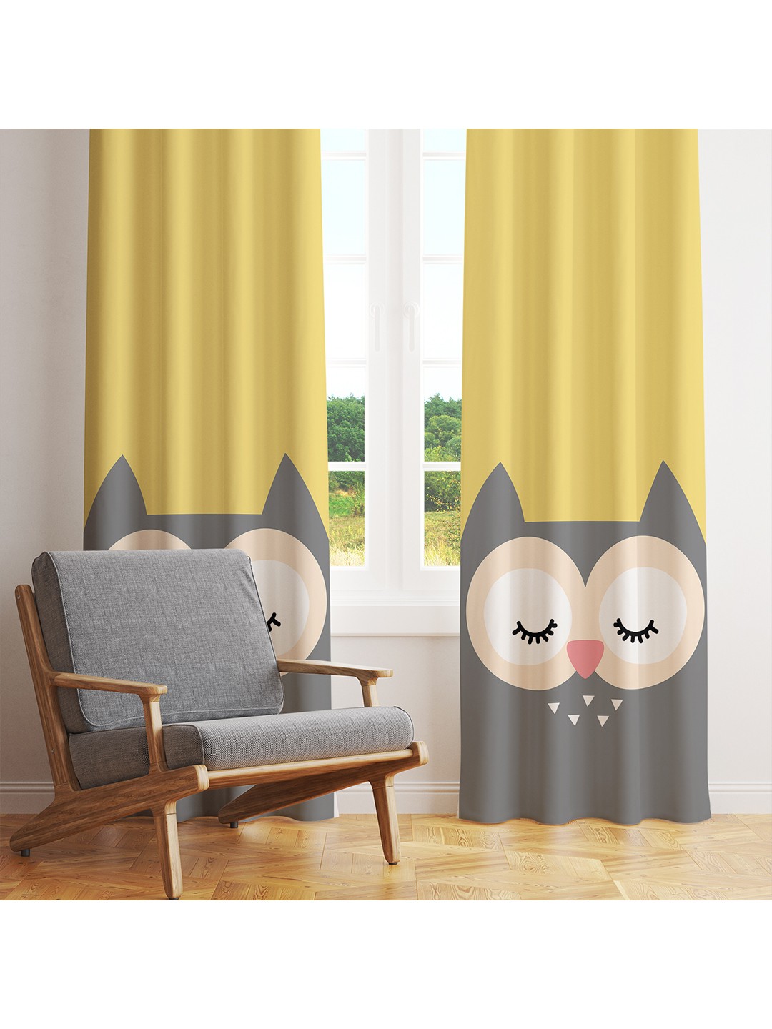 

STYBUZZ Yellow & Grey Set of 2 Room Darkening Door Curtain