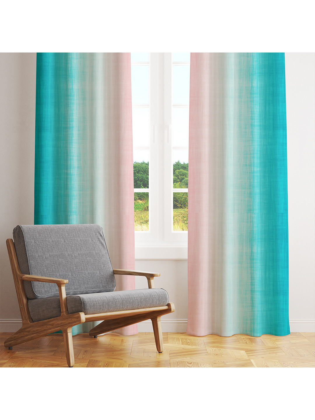 

STYBUZZ Blue & Pink Set of 2 Colourblocked Room Darkening Door Curtain