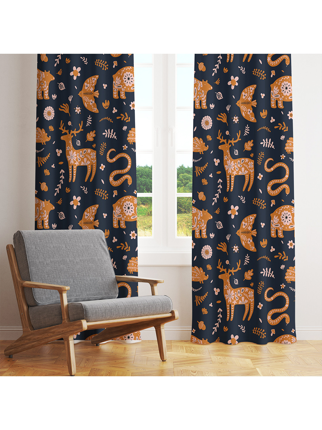 

STYBUZZ Grey & Tan Set of 2 Room Darkening Door Curtain