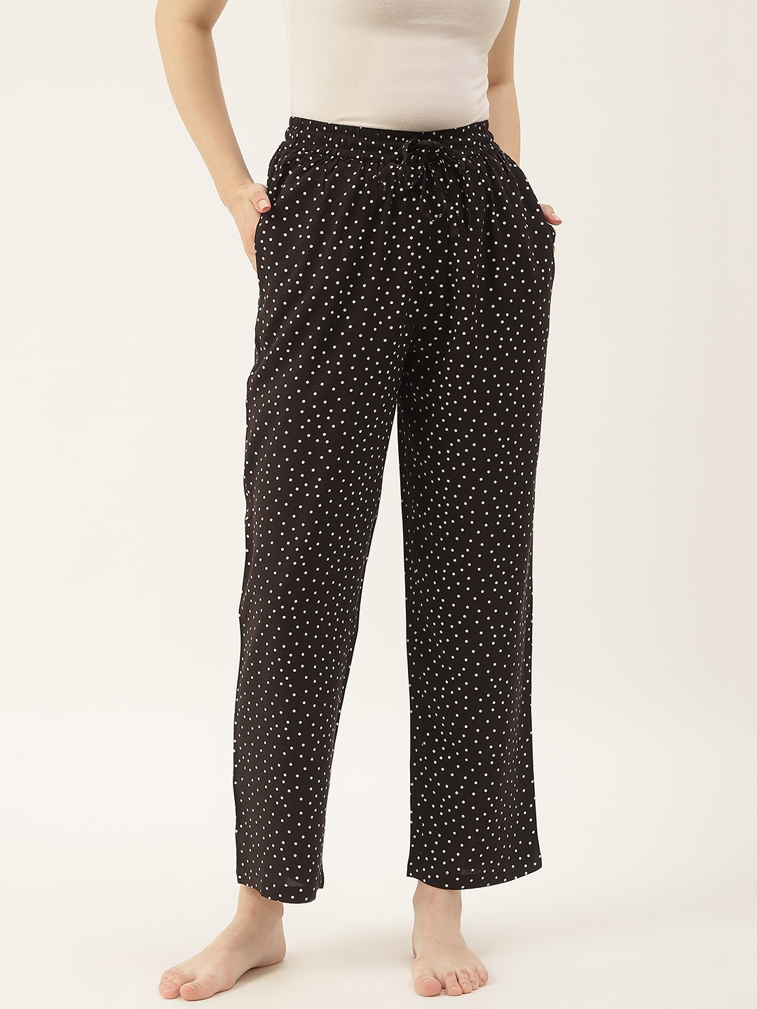 

Not Just Pyjamas Women Black Polka Dots Printed Lounge Pants