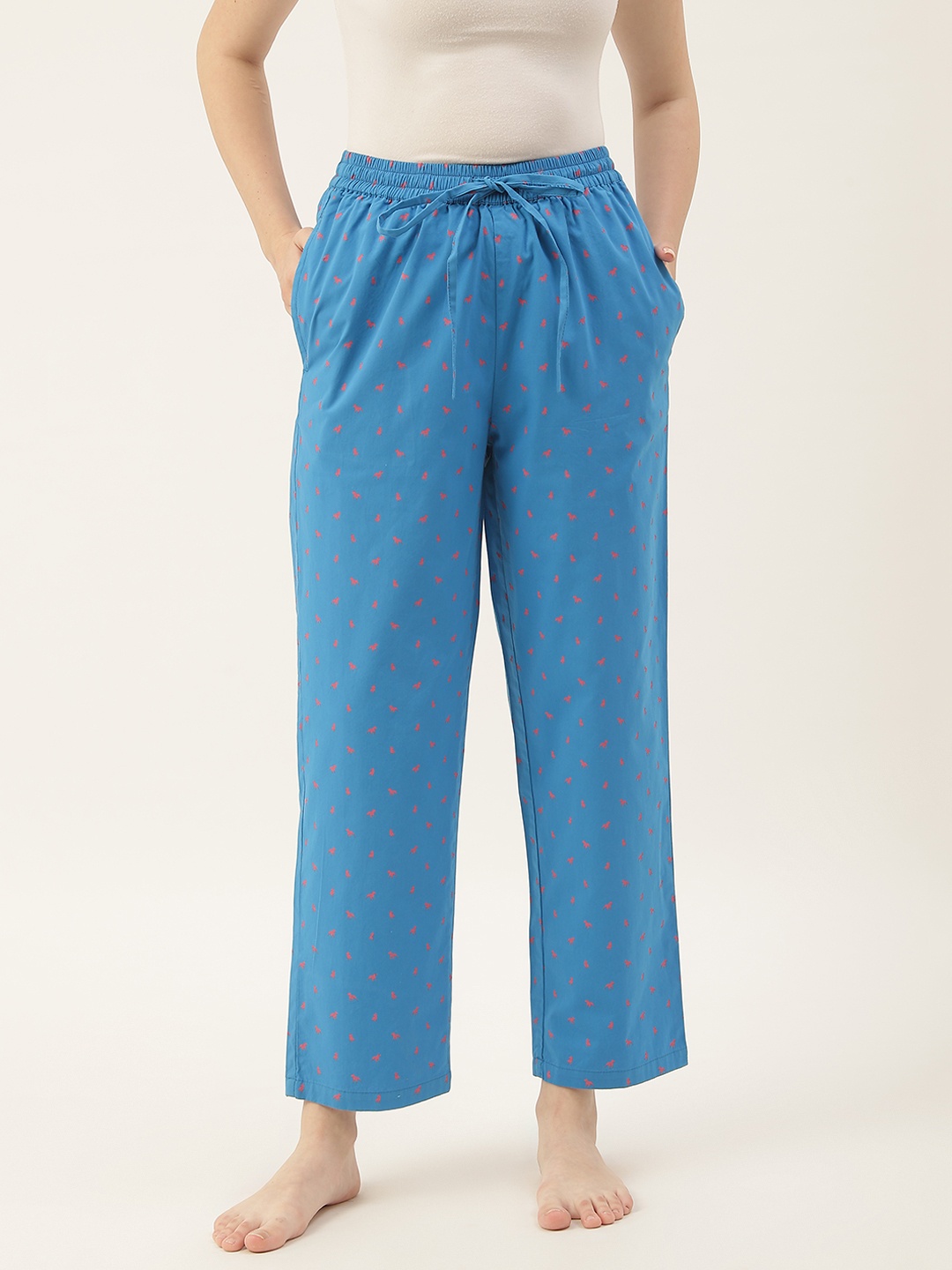 

Not Just Pyjamas Women Blue Printed Cotton Lounge Pants