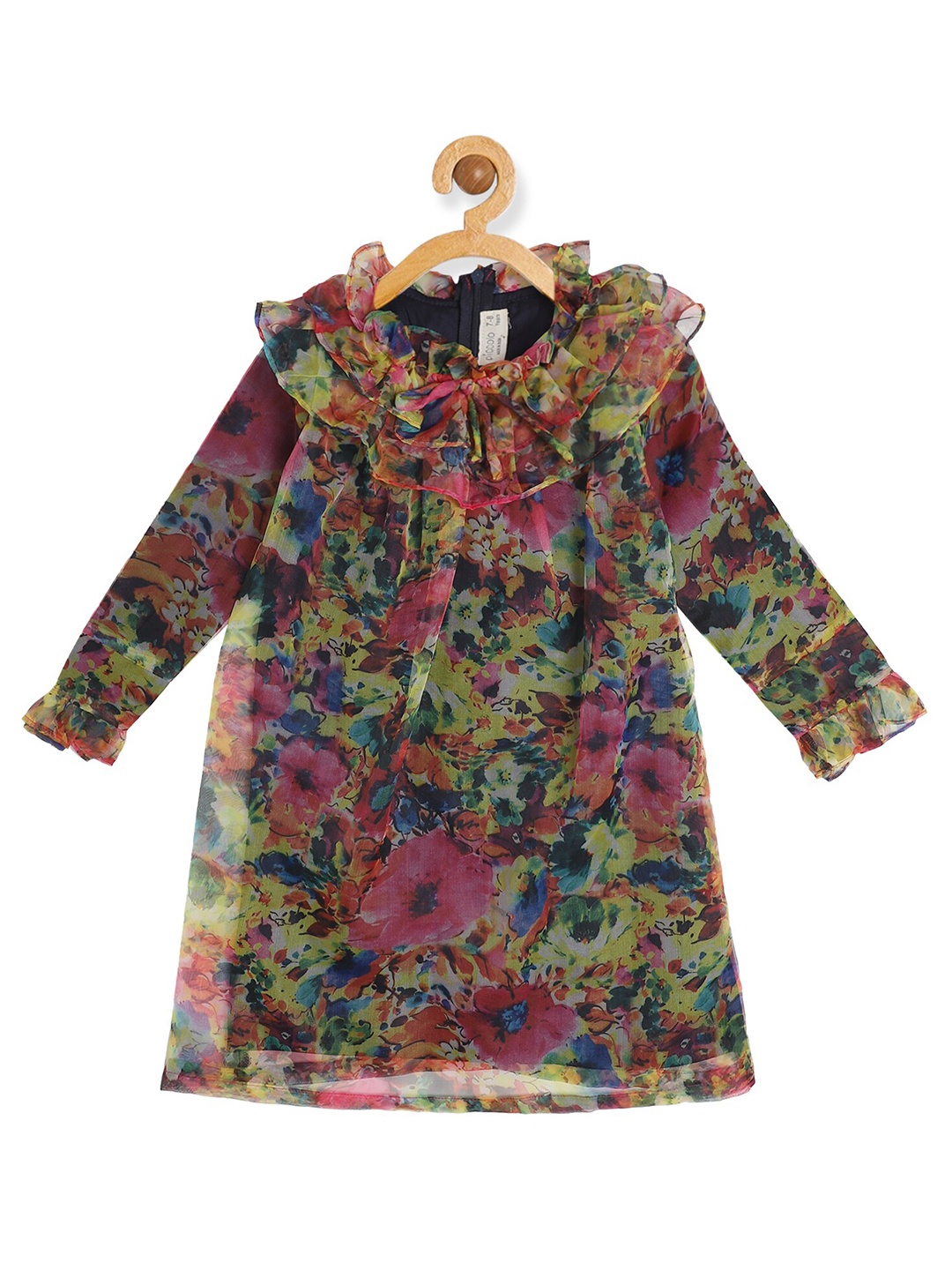 

PICCOLO Girls Multicoloured Floral Organic Cotton Ruffled A-Line Dress, Multi