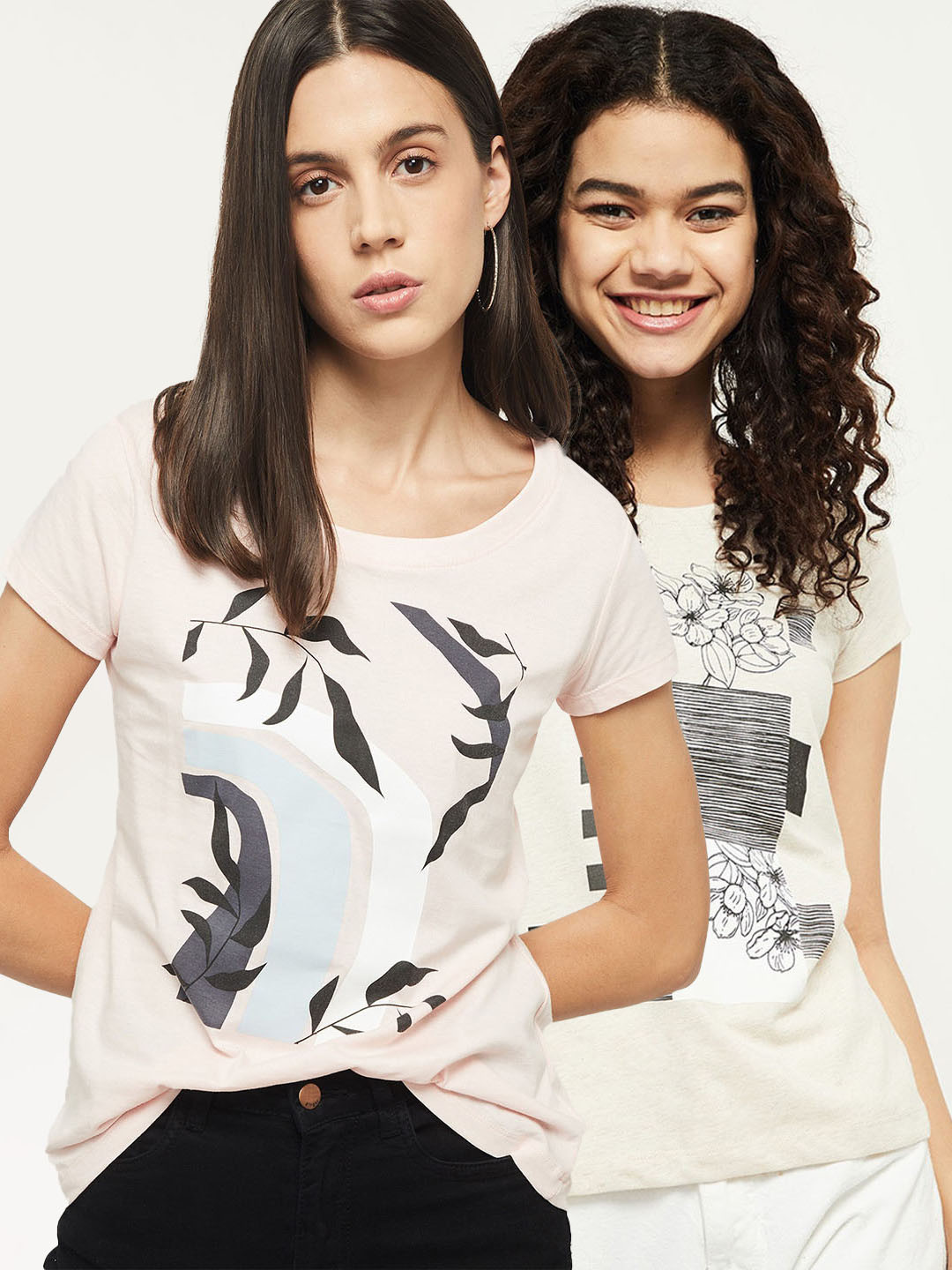 

max Women Pink & Beige 2 Printed T-shirts
