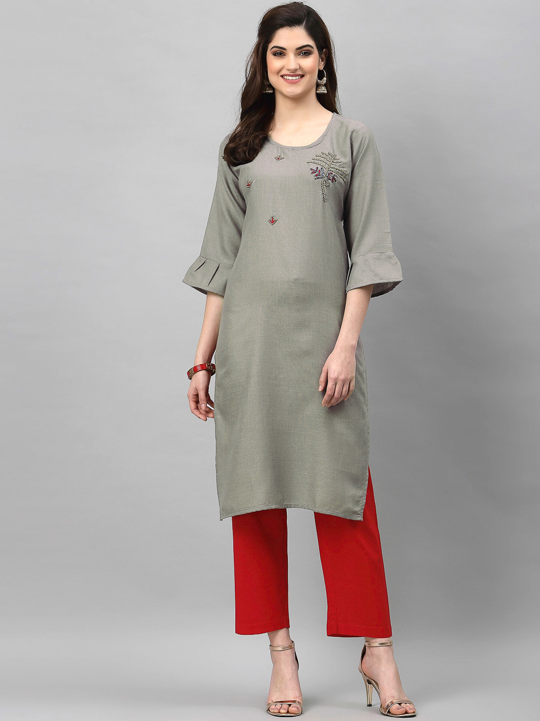 

SANISA Women Grey Bell Sleeves Kurta
