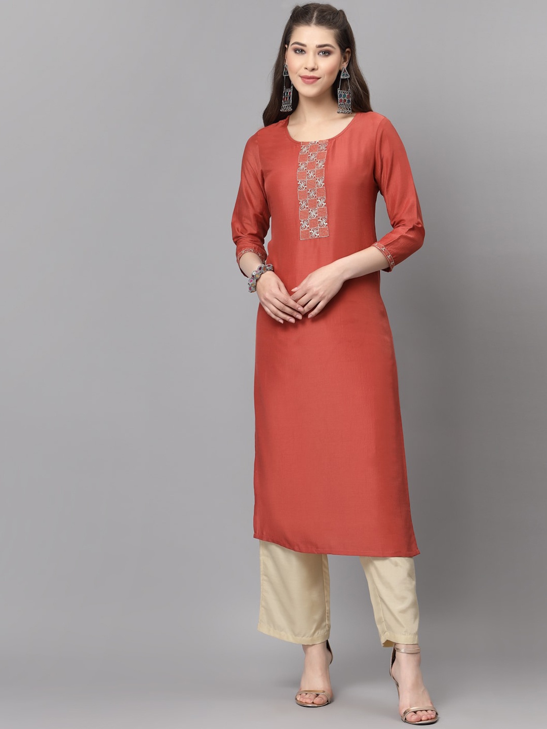 

SANISA Women Rust Thread Work Kurta