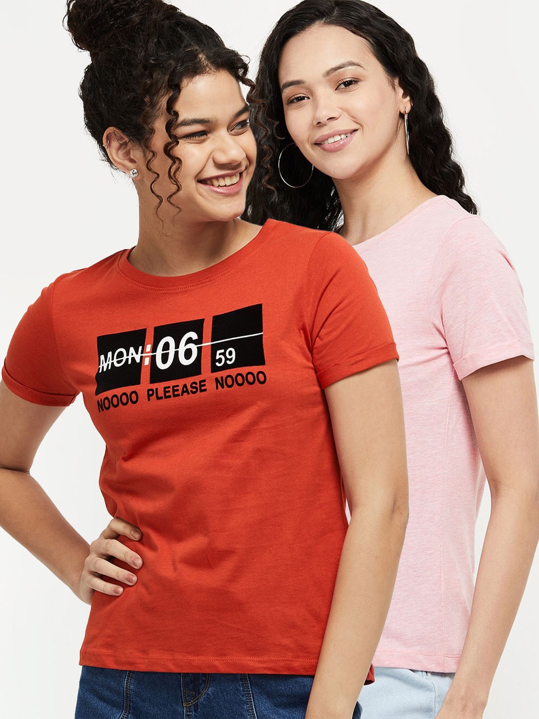 

max Women Pack of 2 Printed Cotton T-shirts, Red