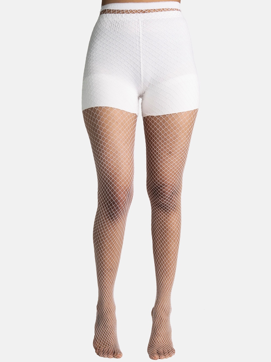 

Theater Women White Solid Fish Net Stockings