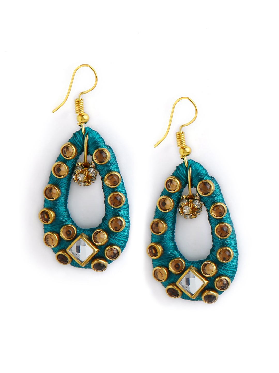 

AKSHARA Green Teardrop Shaped Handcrafted Drop Earrings