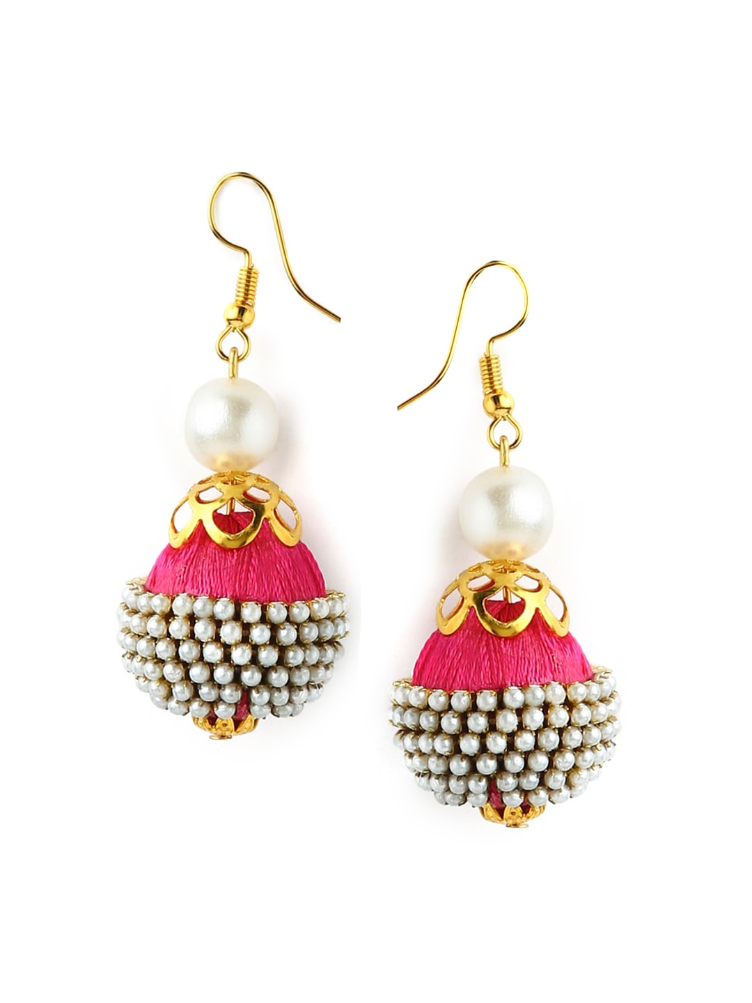 

AKSHARA Pink Embellished Spherical Drop Earrings