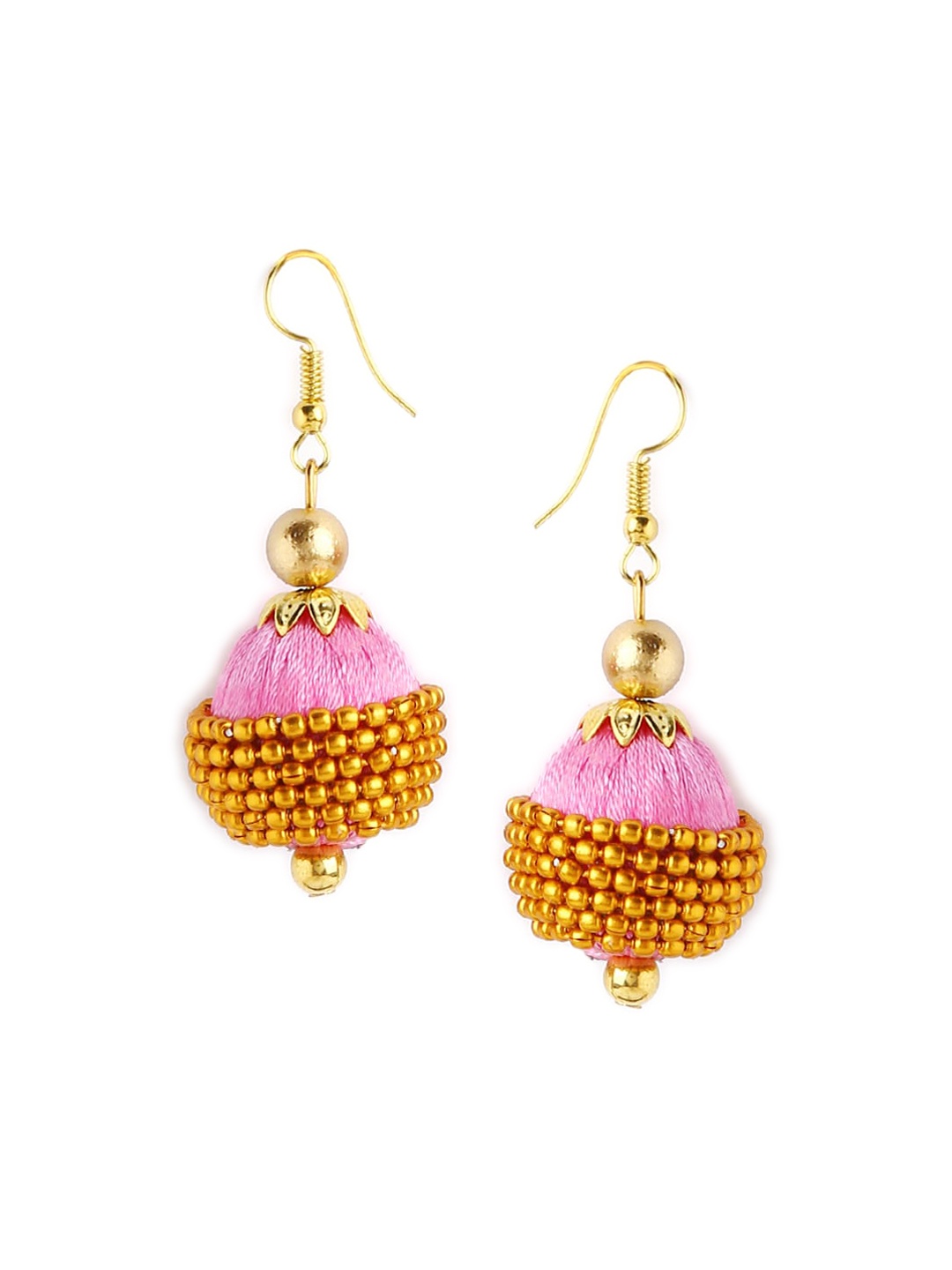 

AKSHARA Rose & Gold-Toned Dome Shaped Handcrafted Drop Earrings