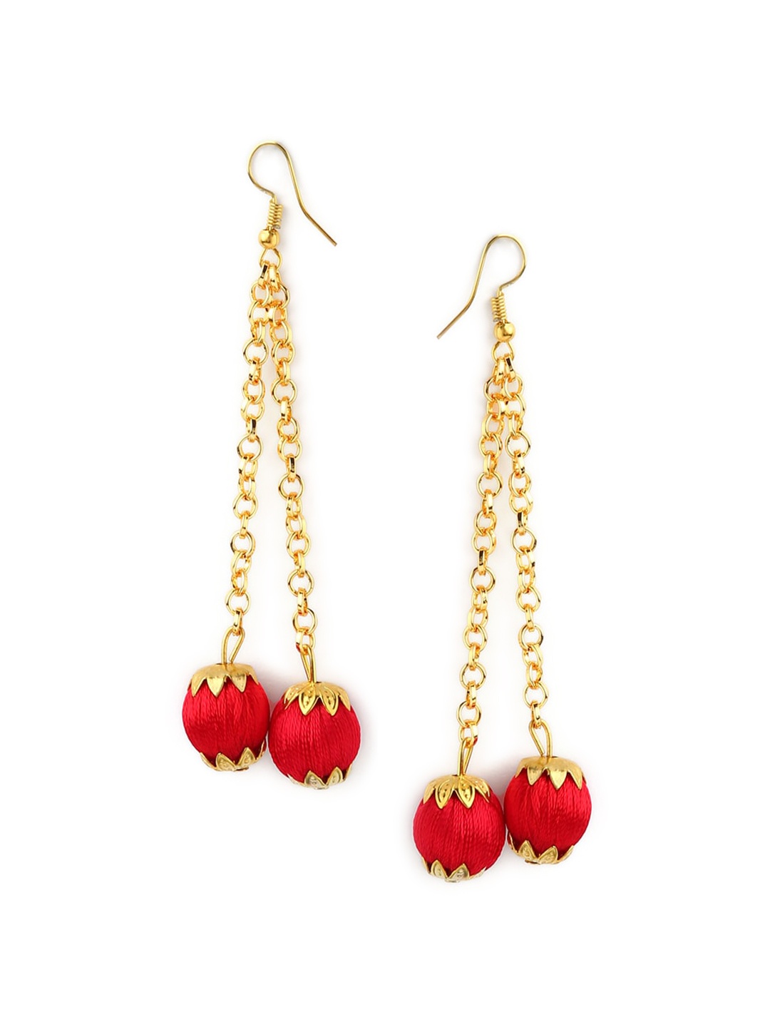

AKSHARA Red & Gold-Toned Contemporary Drop Earrings