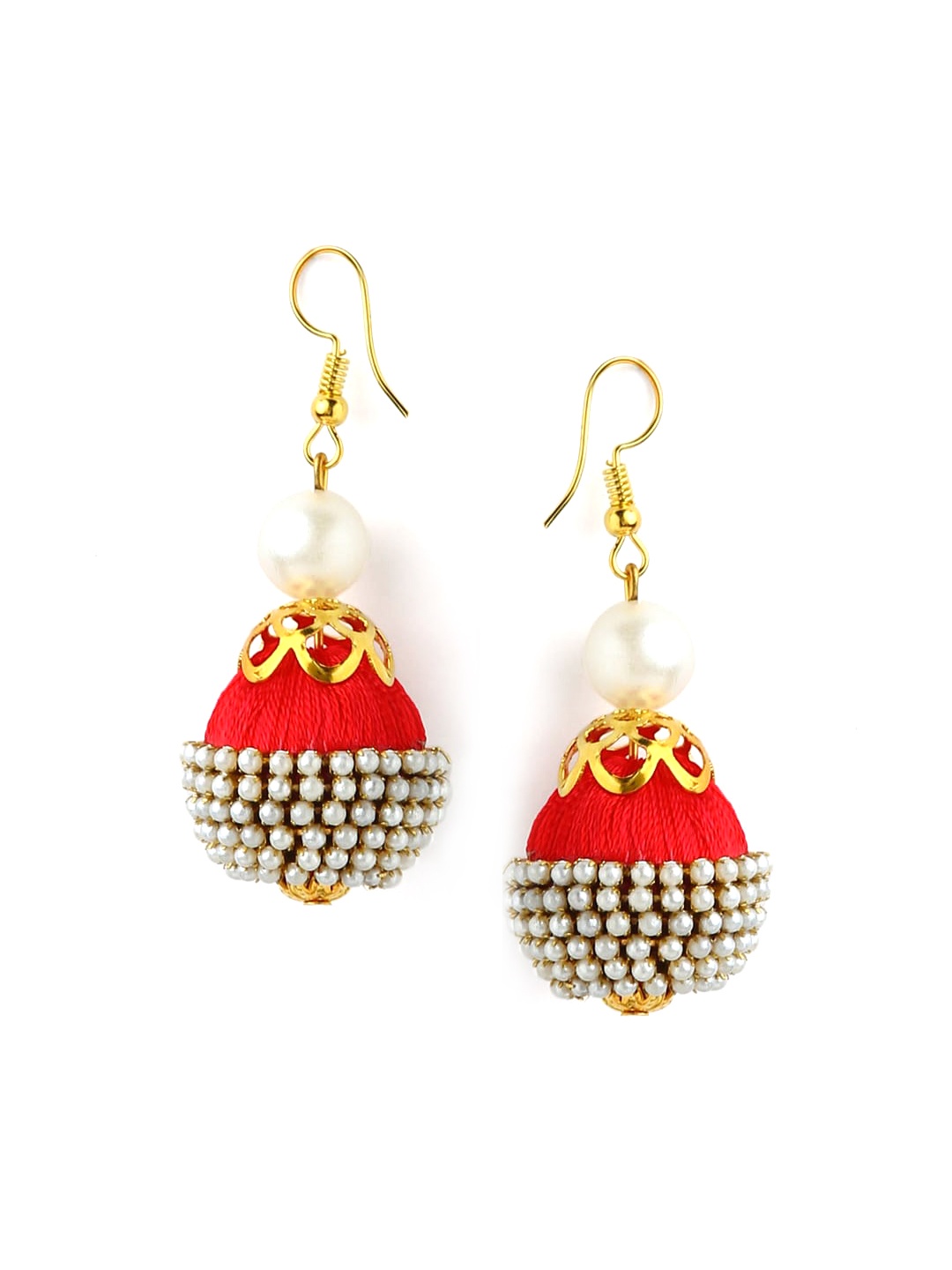 

AKSHARA Red Embellished Spherical Drop Earrings