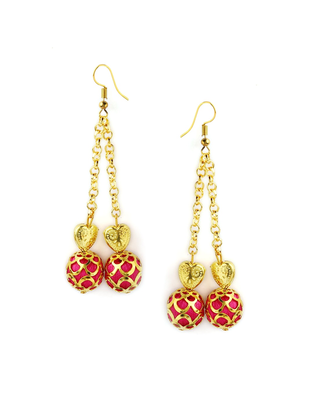 

AKSHARA Gold-Toned & Fuchsia Pink Contemporary Drop Earrings