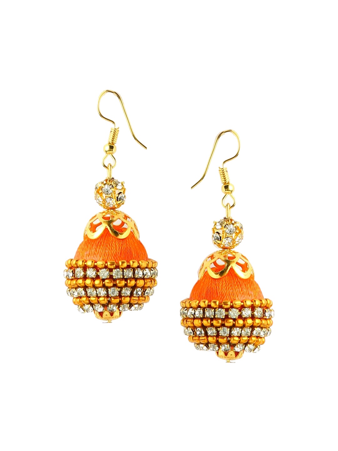 

AKSHARA Gold-Toned & Orange Dome Shaped Drop Earrings