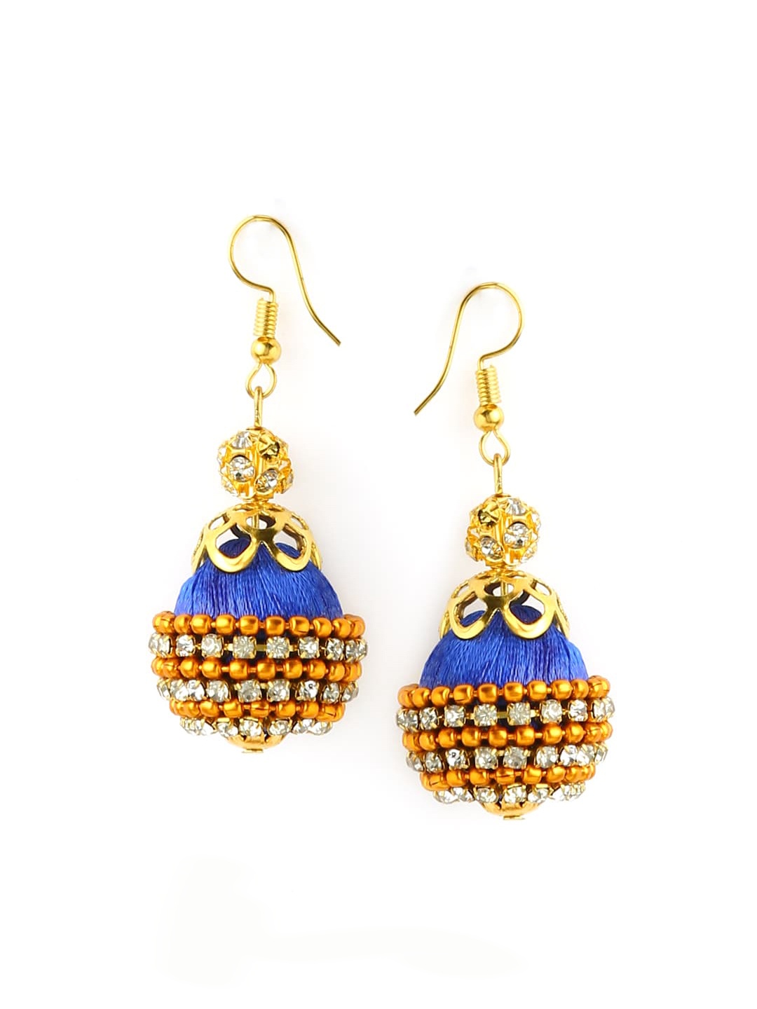 

AKSHARA Blue & Gold-Toned Dome Shaped Drop Earrings