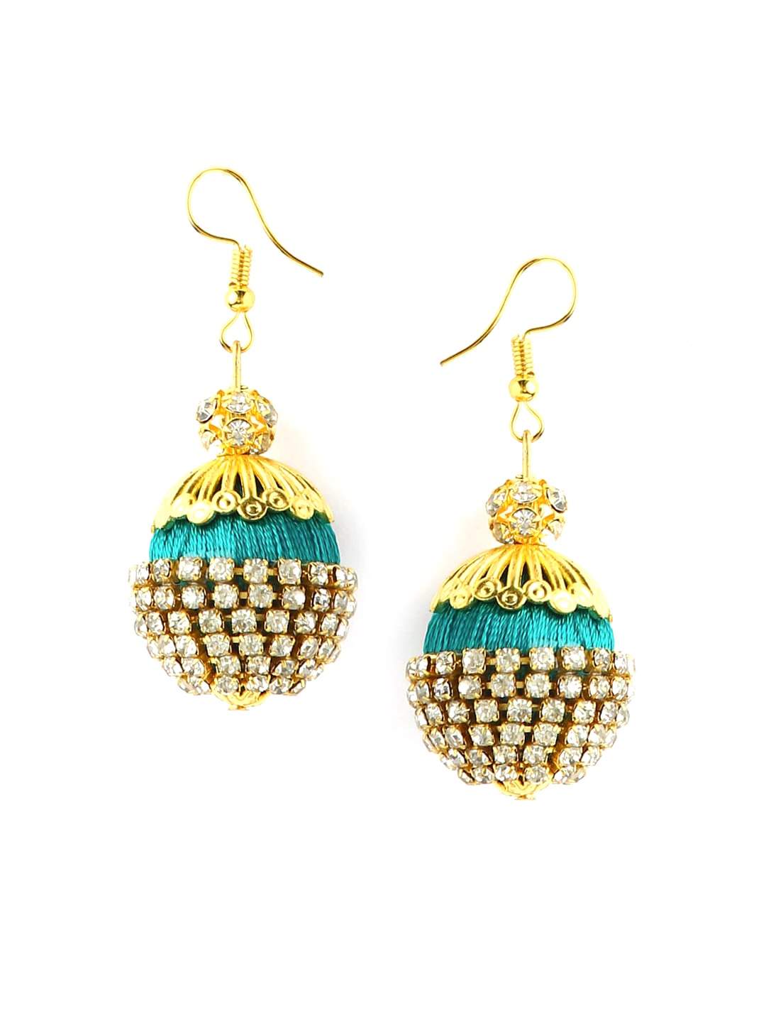 

AKSHARA Gold-Plated & Green Circular Drop Earrings