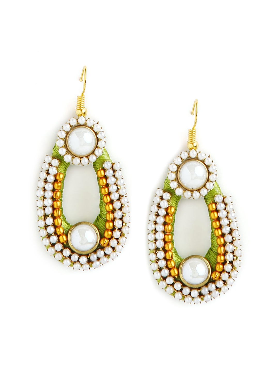 

AKSHARA Olive Green Teardrop Shaped Drop Earrings