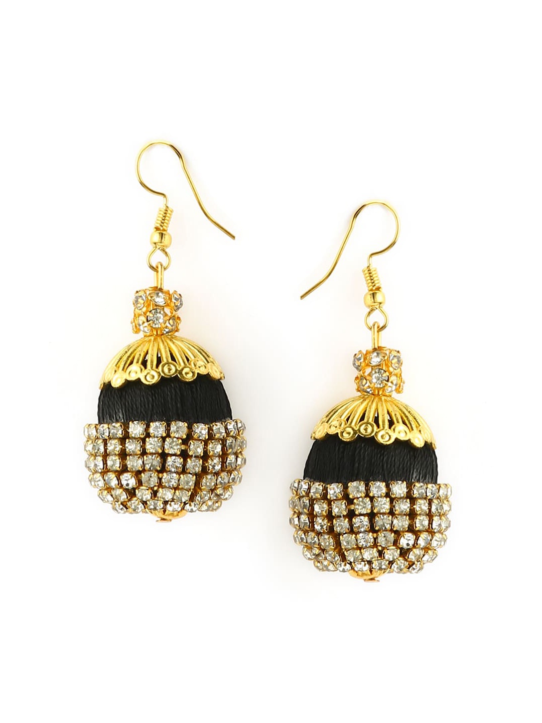 

AKSHARA Black & Gold-Toned Dome Shaped Drop Earrings