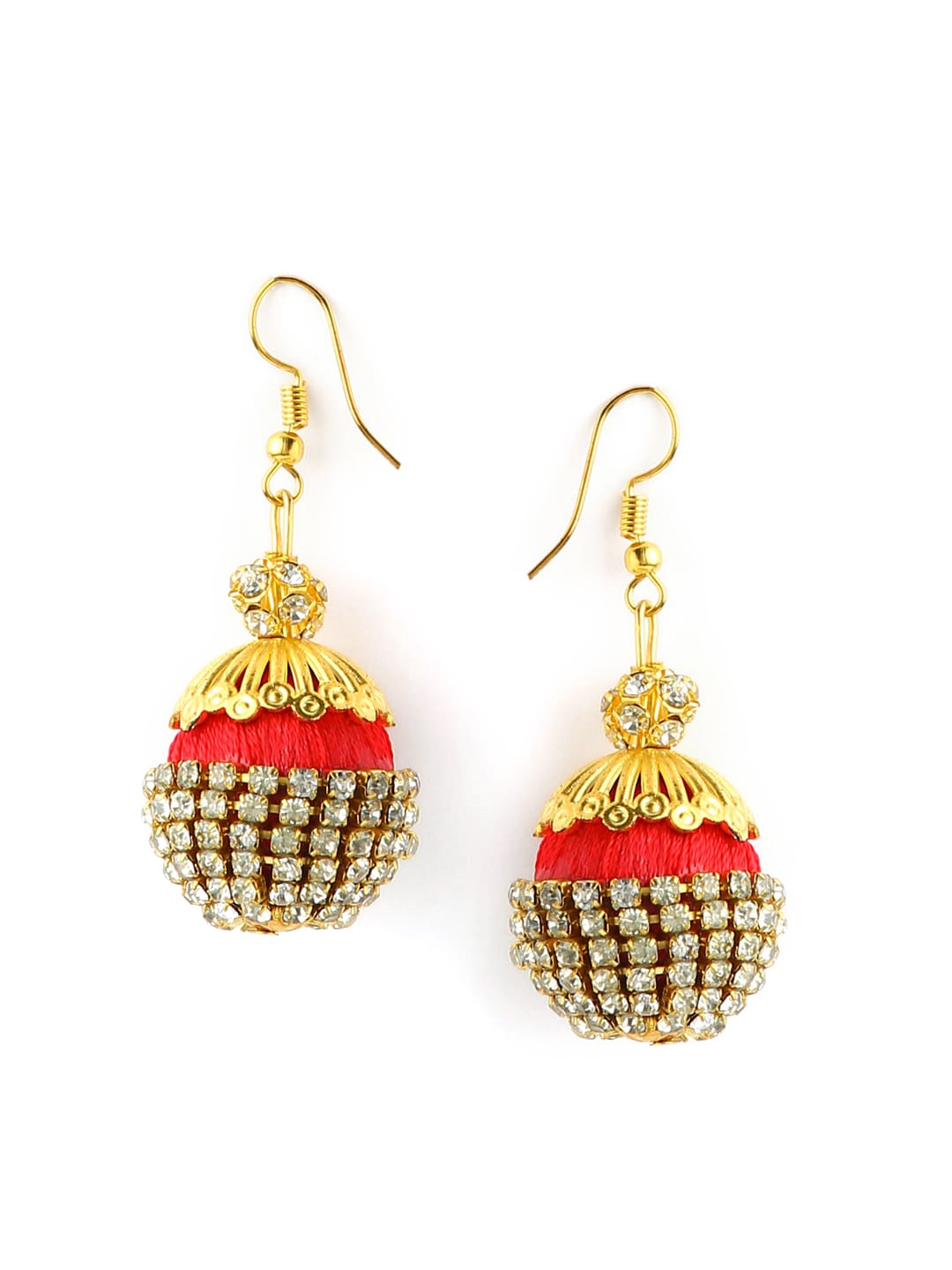 

AKSHARA Gold-Plated & Red Circular Drop Earrings