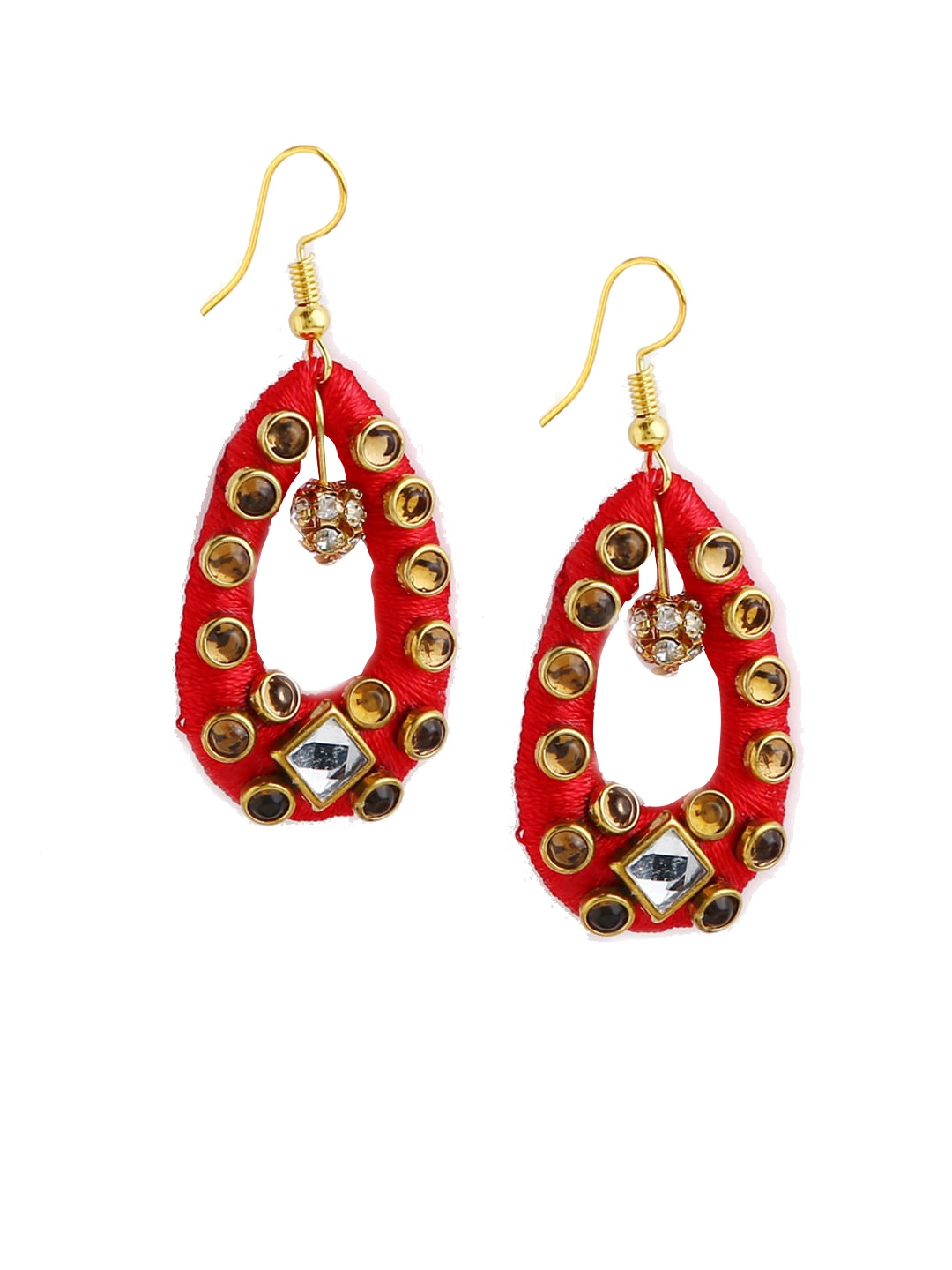 

AKSHARA Red Teardrop Shaped Drop Earrings