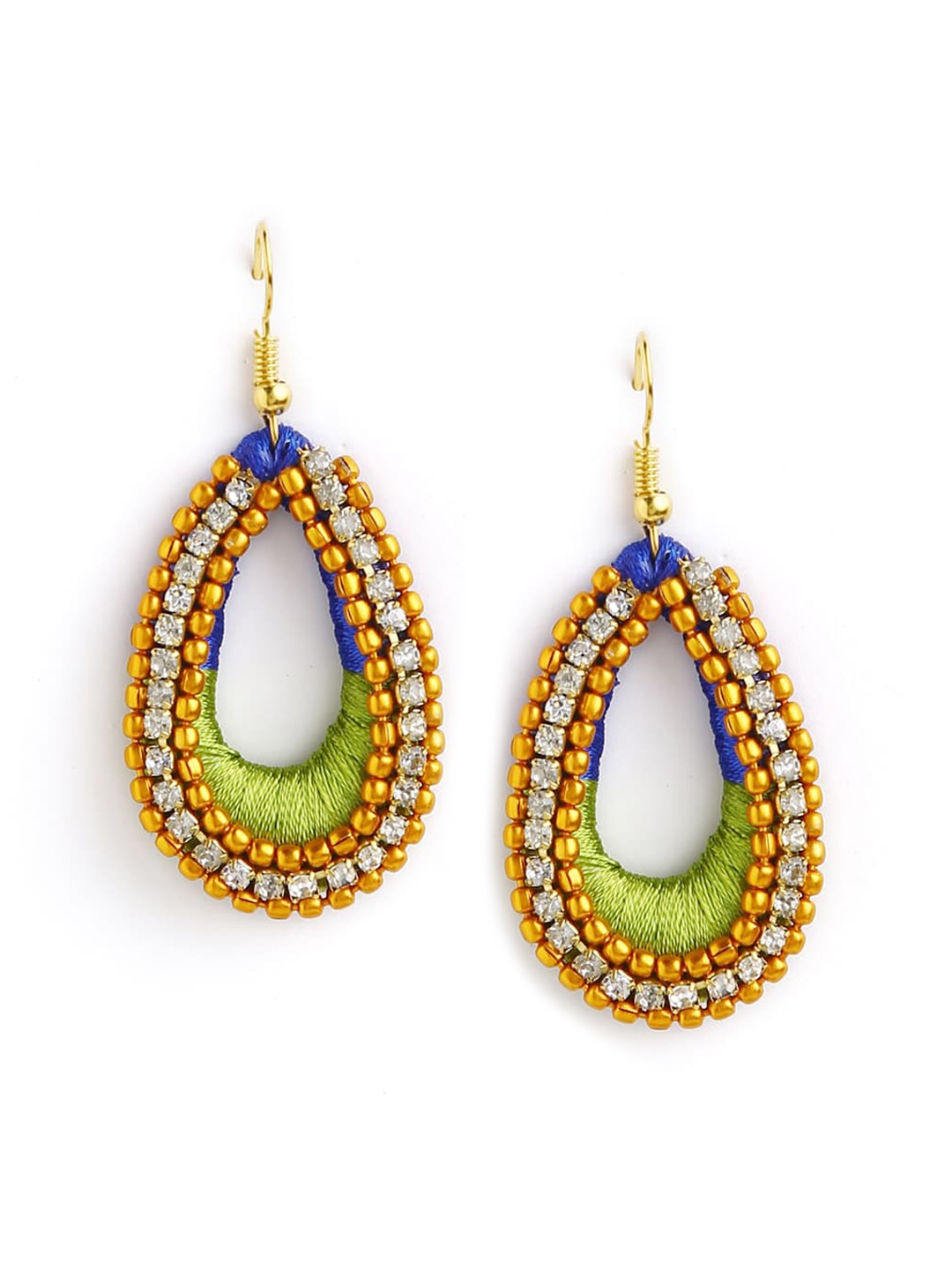 

AKSHARA Green & Gold-Toned Handcrafted Contemporary Drop Earrings