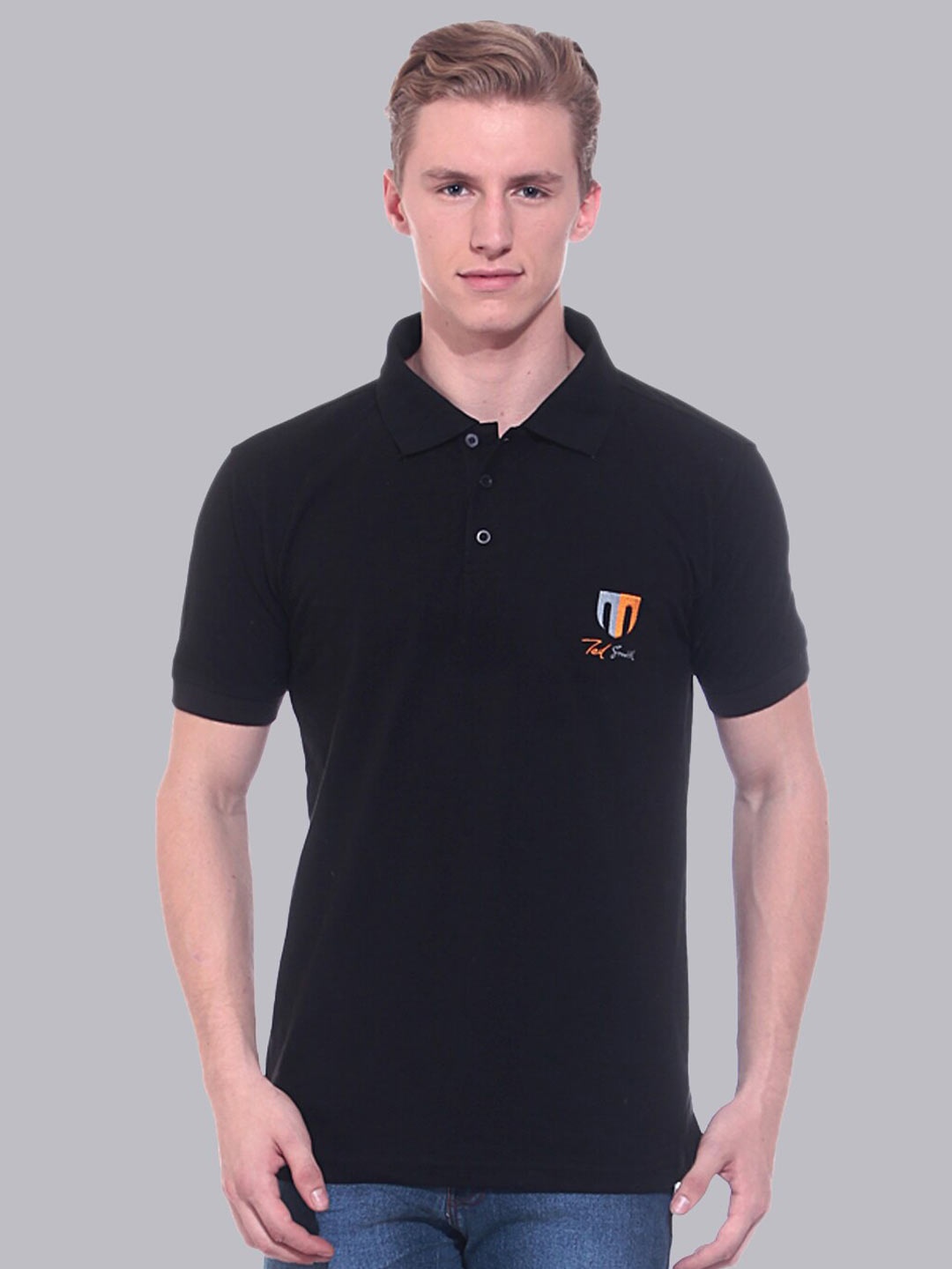 

Ted Smith Men Black Polo Collar T-shirt