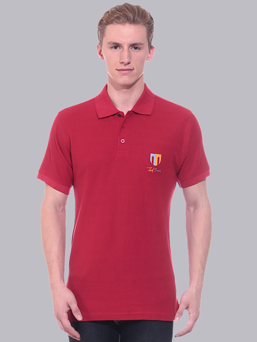

Ted Smith Men Maroon Solid Polo Collar Cotton T-shirt