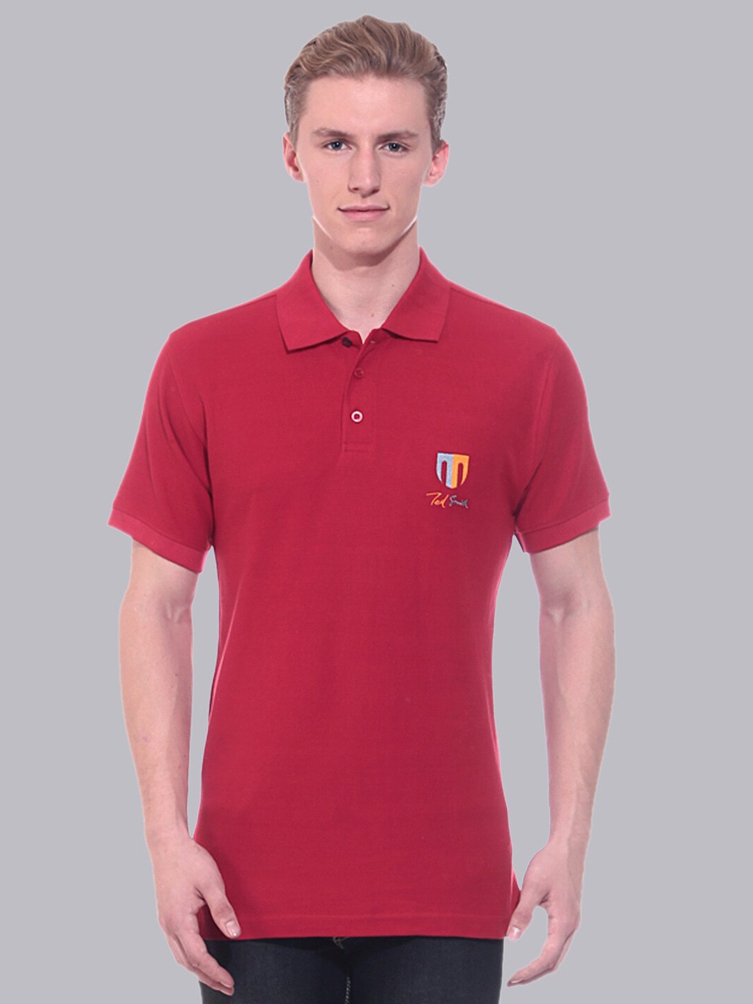 

Ted Smith Men Maroon Polo Collar Cotton T-shirt