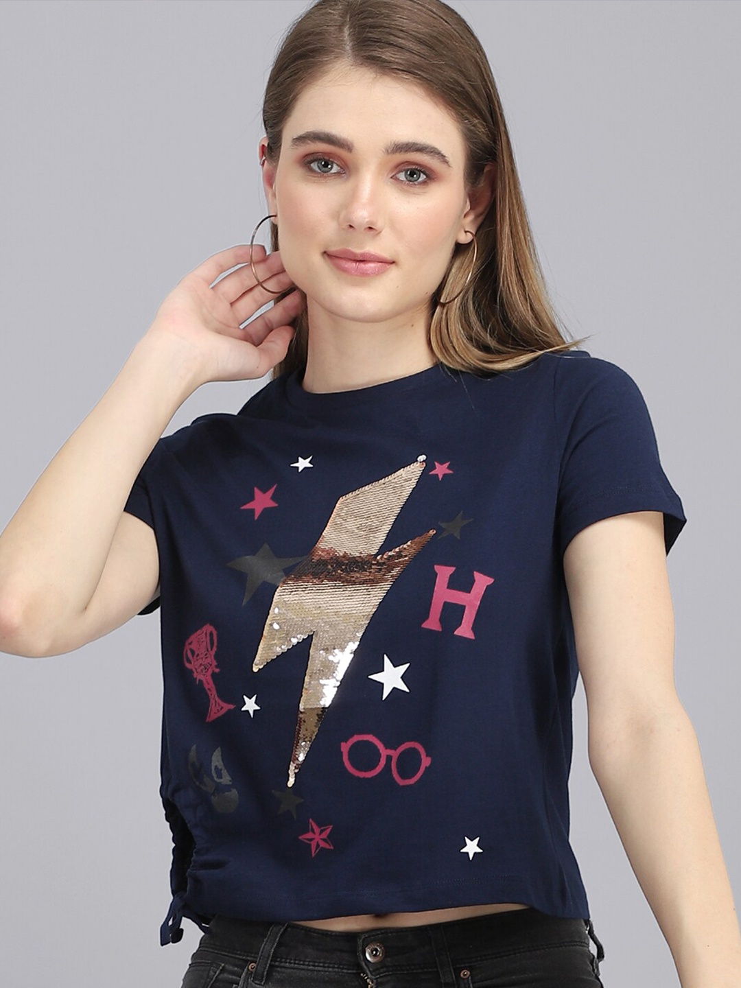 

Free Authority Women Navy Blue & Gold Harry Potter Printed Cotton Crop T-shirt