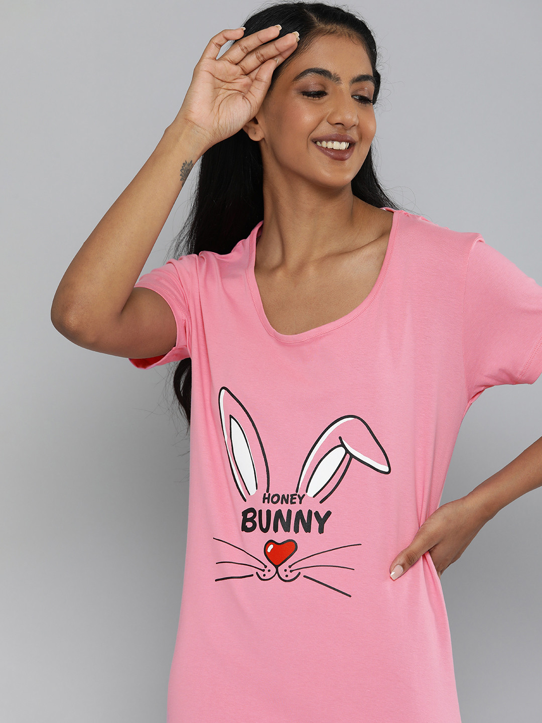

HERE&NOW Pink Printed T-shirt Nightdress