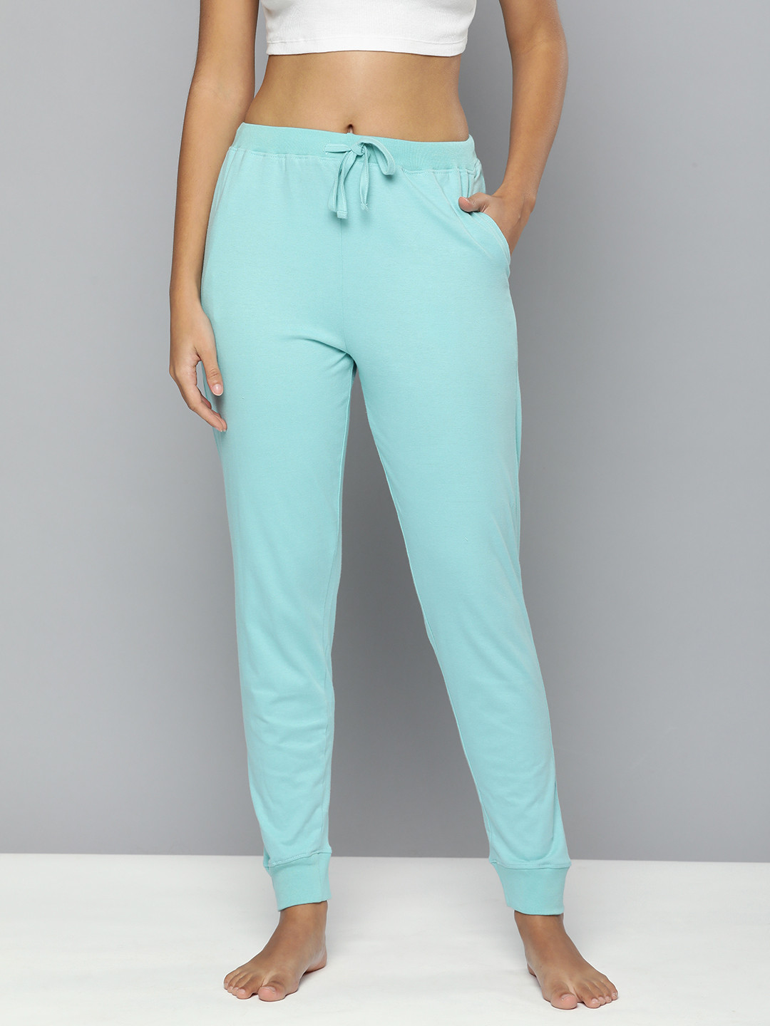

HERE&NOW Women Blue Solid Pure Cotton Lounge Pants