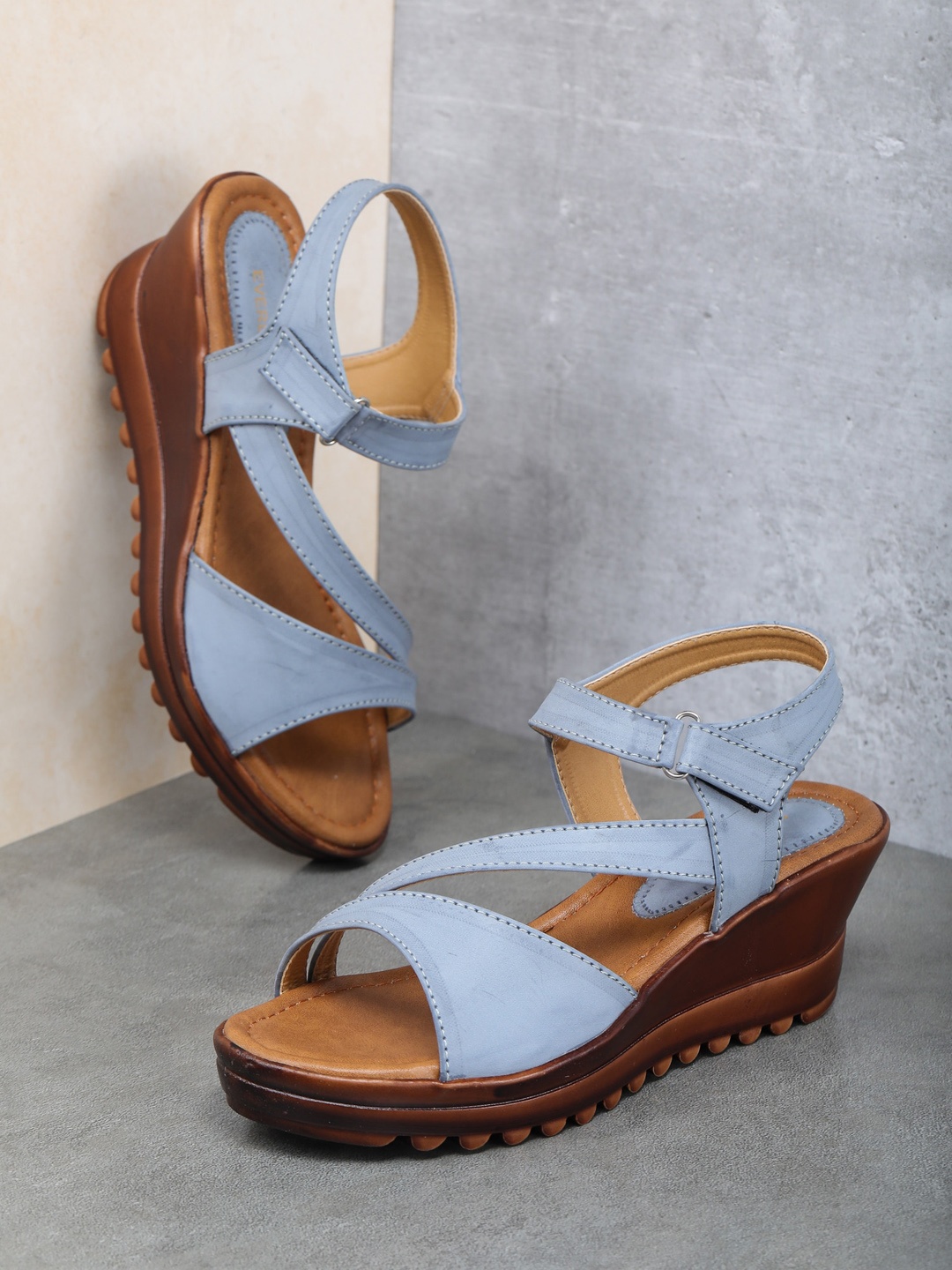 

EVERLY Women Blue Textured Wedge Sandals