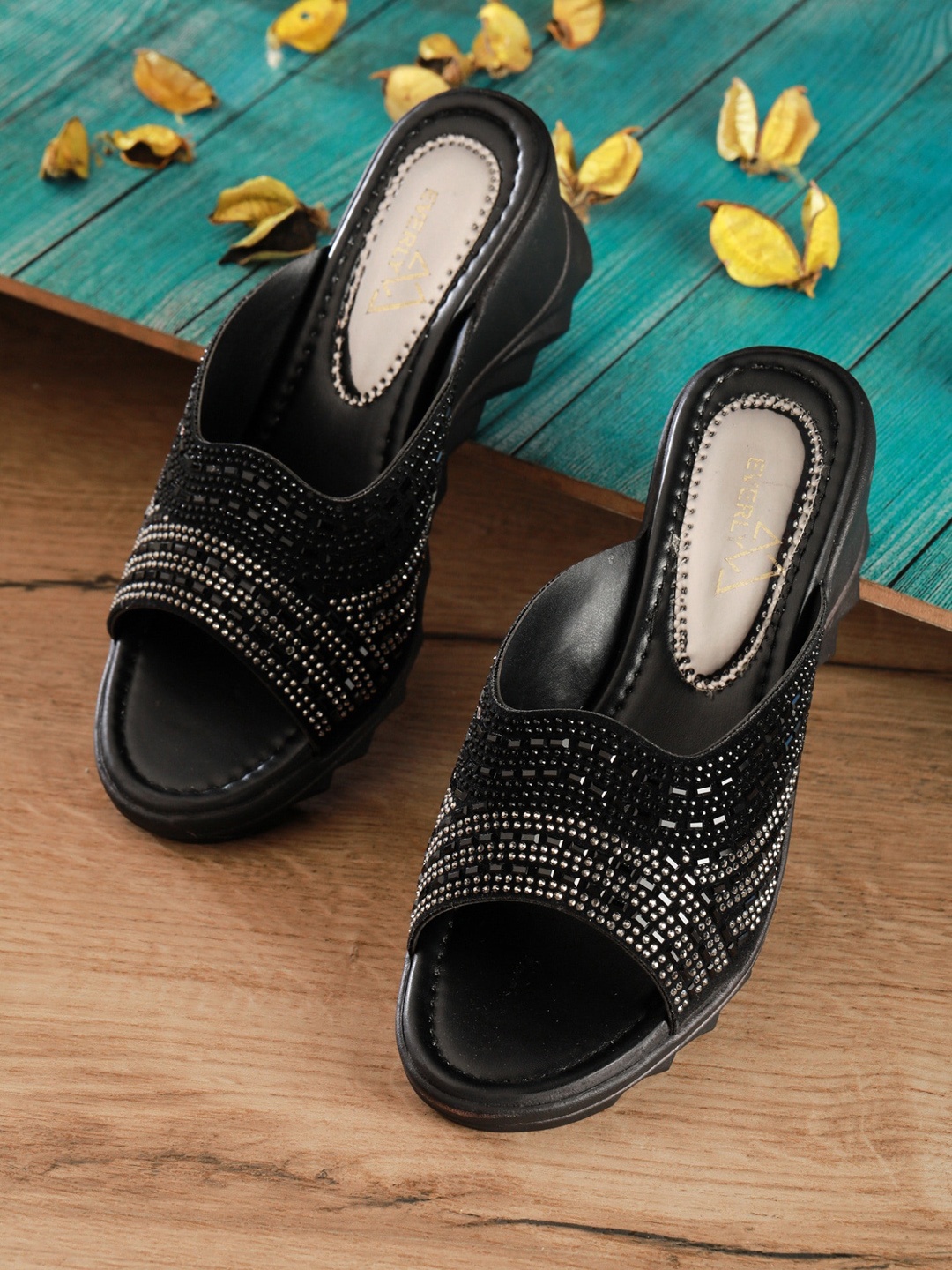

EVERLY Black Embellished Wedge Heels