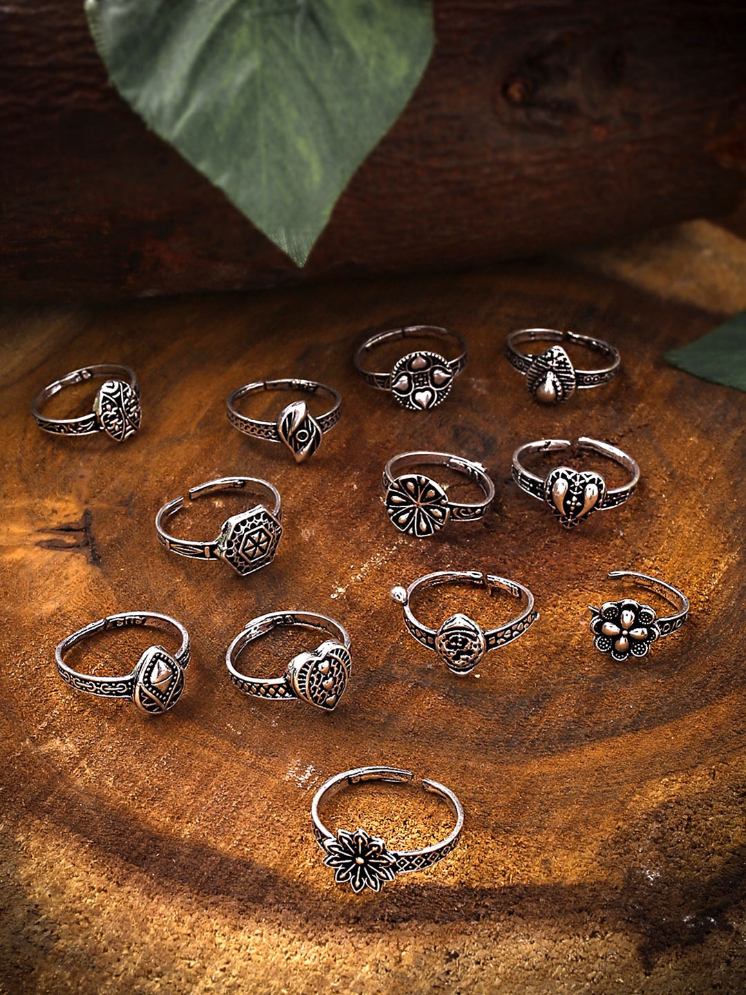 

Yellow Chimes Silver-Plated Set of 12 German Silver Oxidised Adjustable Toe Rings