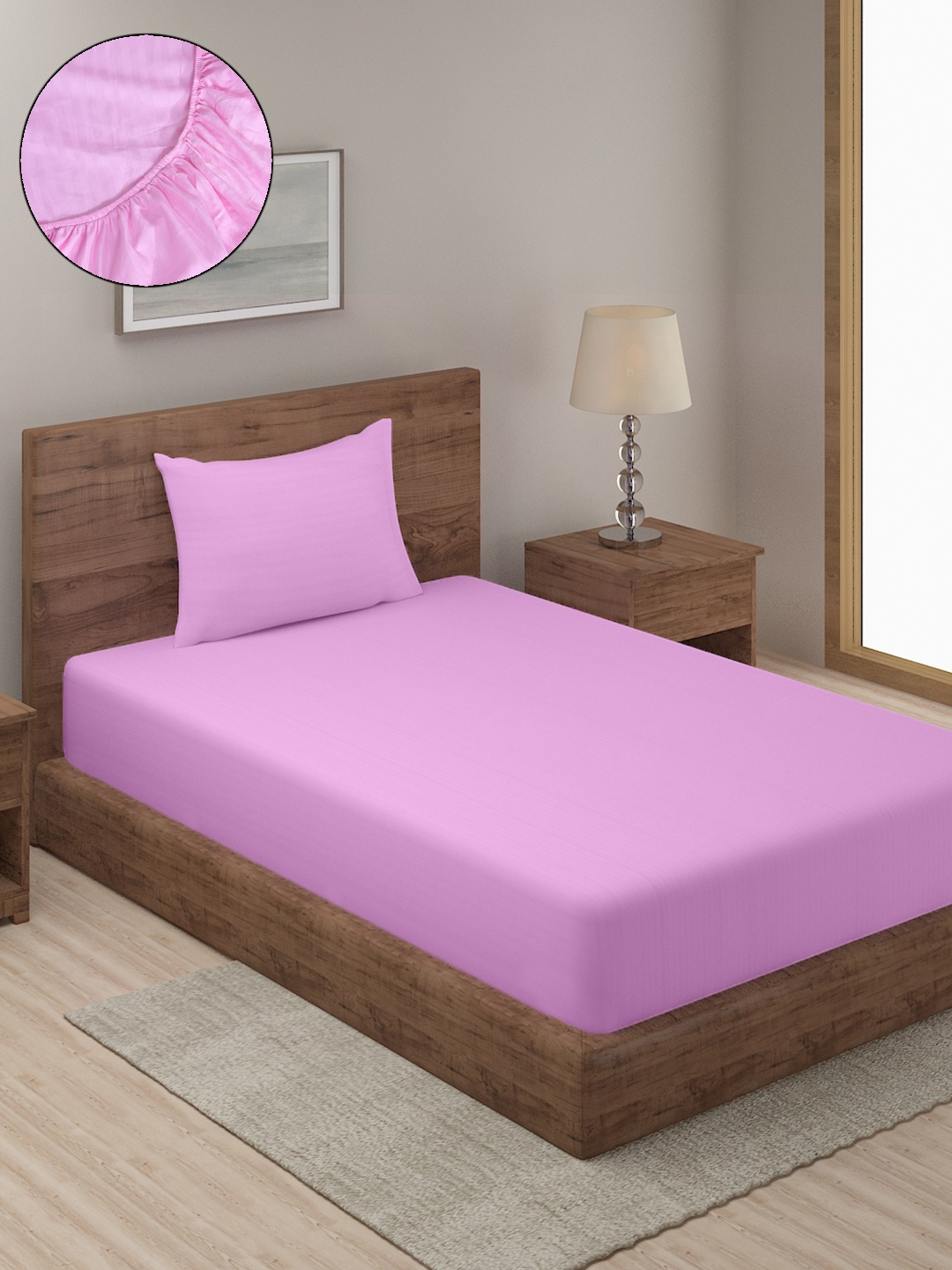 HOSTA HOMES Pink 300 TC Single Bedsheet with 1 Pillow Covers