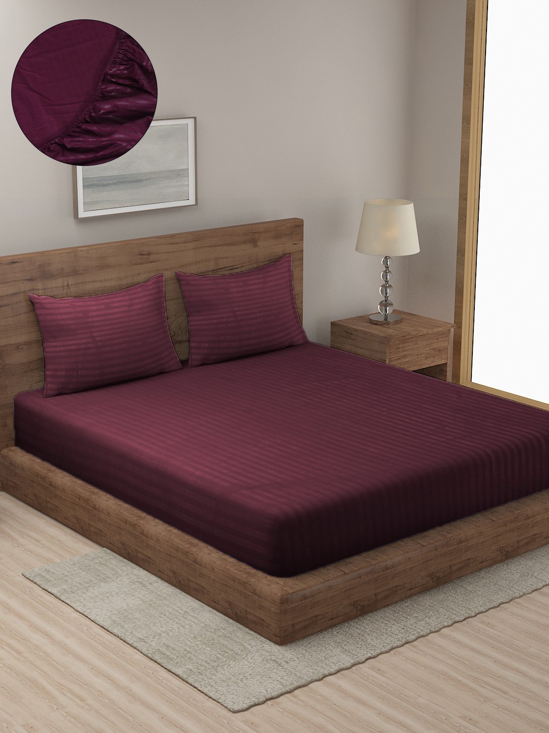 

HOSTA HOMES Purple Striped 300 TC King Bedsheet with 2 Pillow Covers