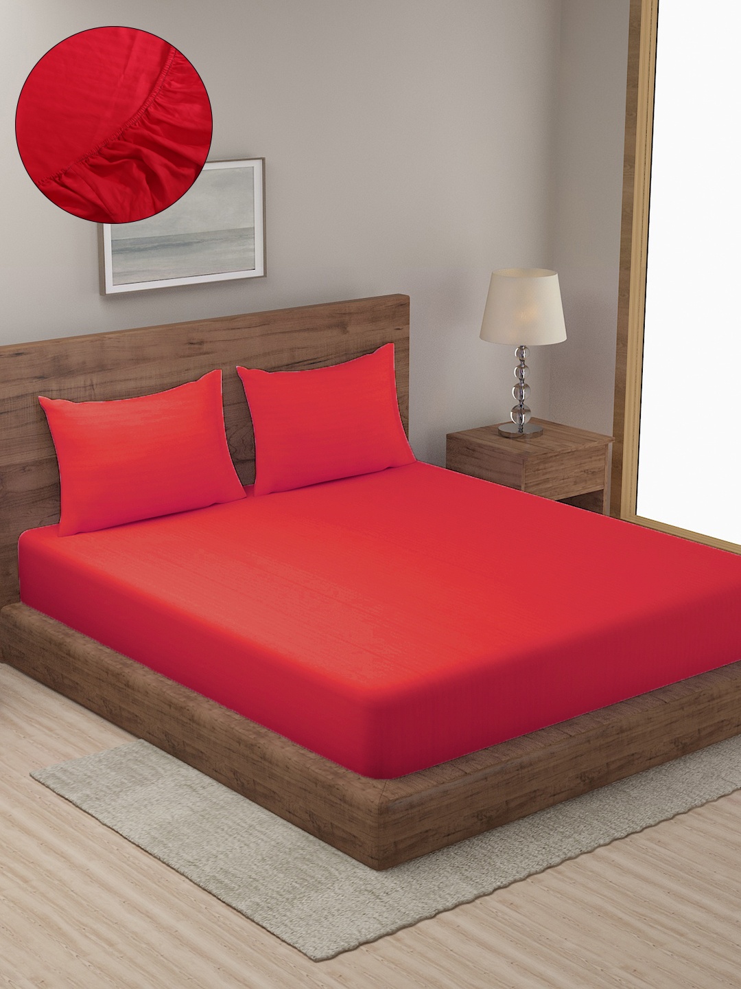 

HOSTA HOMES Red Striped 300 TC King Bedsheet with 2 Pillow Covers