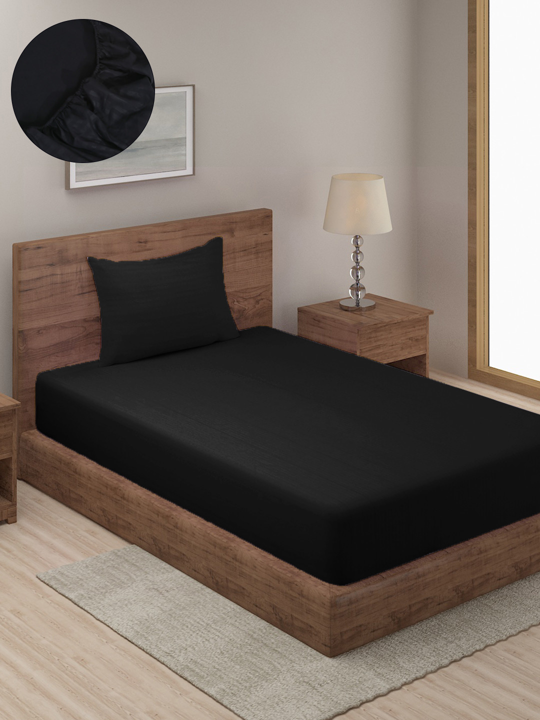 

HOSTA HOMES Black Striped 300 TC Single Bedsheet with 1 Pillow Covers