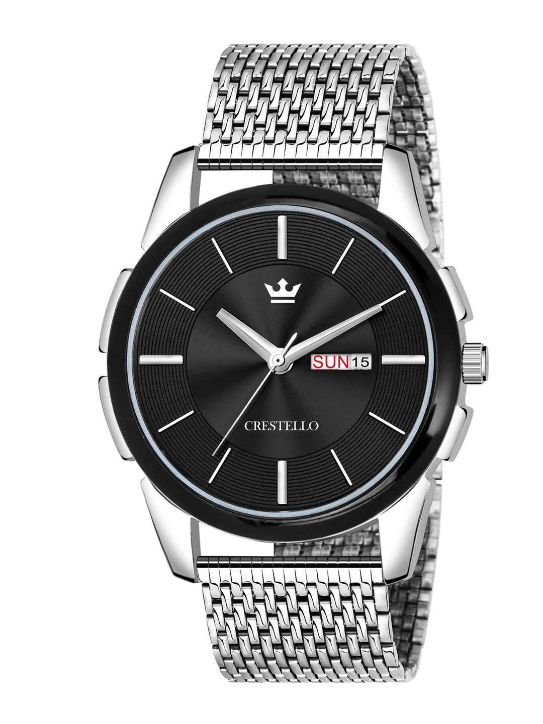 

CRESTELLO Men Black & Silver Toned Bracelet Style Straps Analogue Watch CR-GR010-BLK-CH