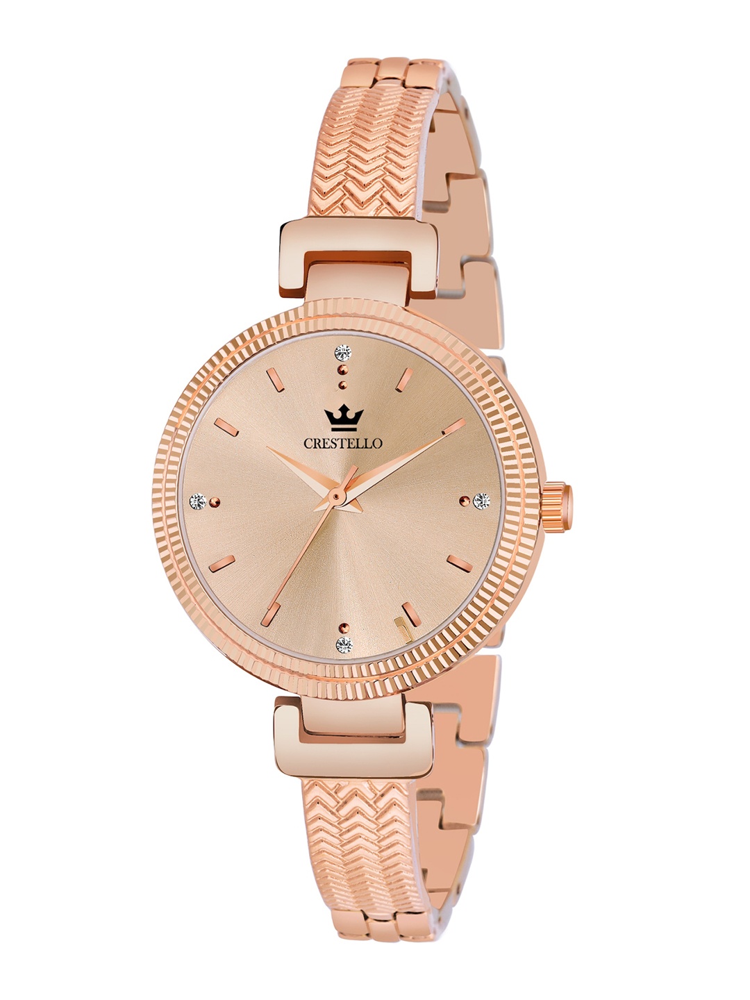 

CRESTELLO Rose Gold-Toned Brass Dial & Bracelet Style Straps Analogue Watch CR-JWL118-RG