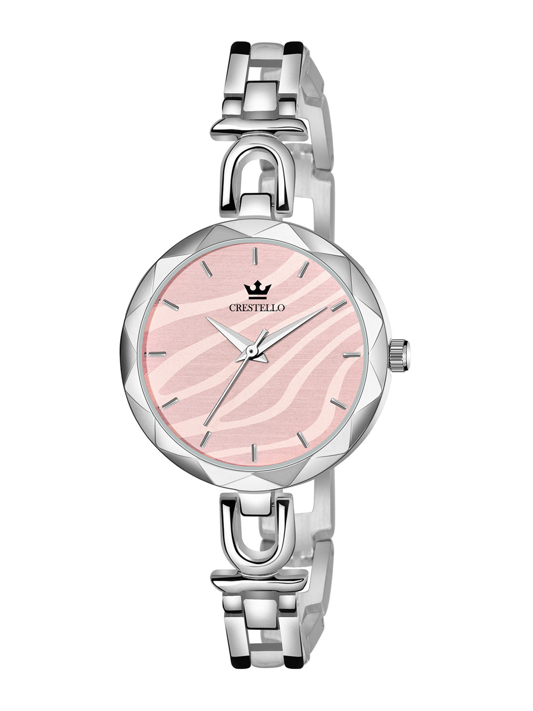 

CRESTELLO Women Pink Brass Printed Bracelet Style Straps Analogue Watch CR-JWL114-PNKSLV